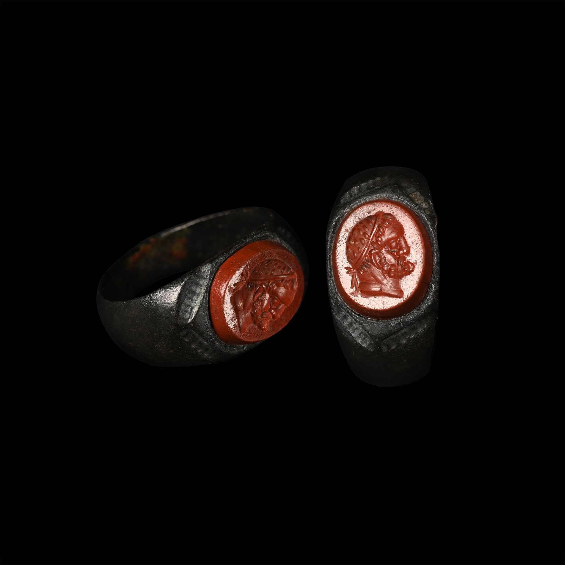 Roman Bronze Ring with Hercules Bust Gemstone