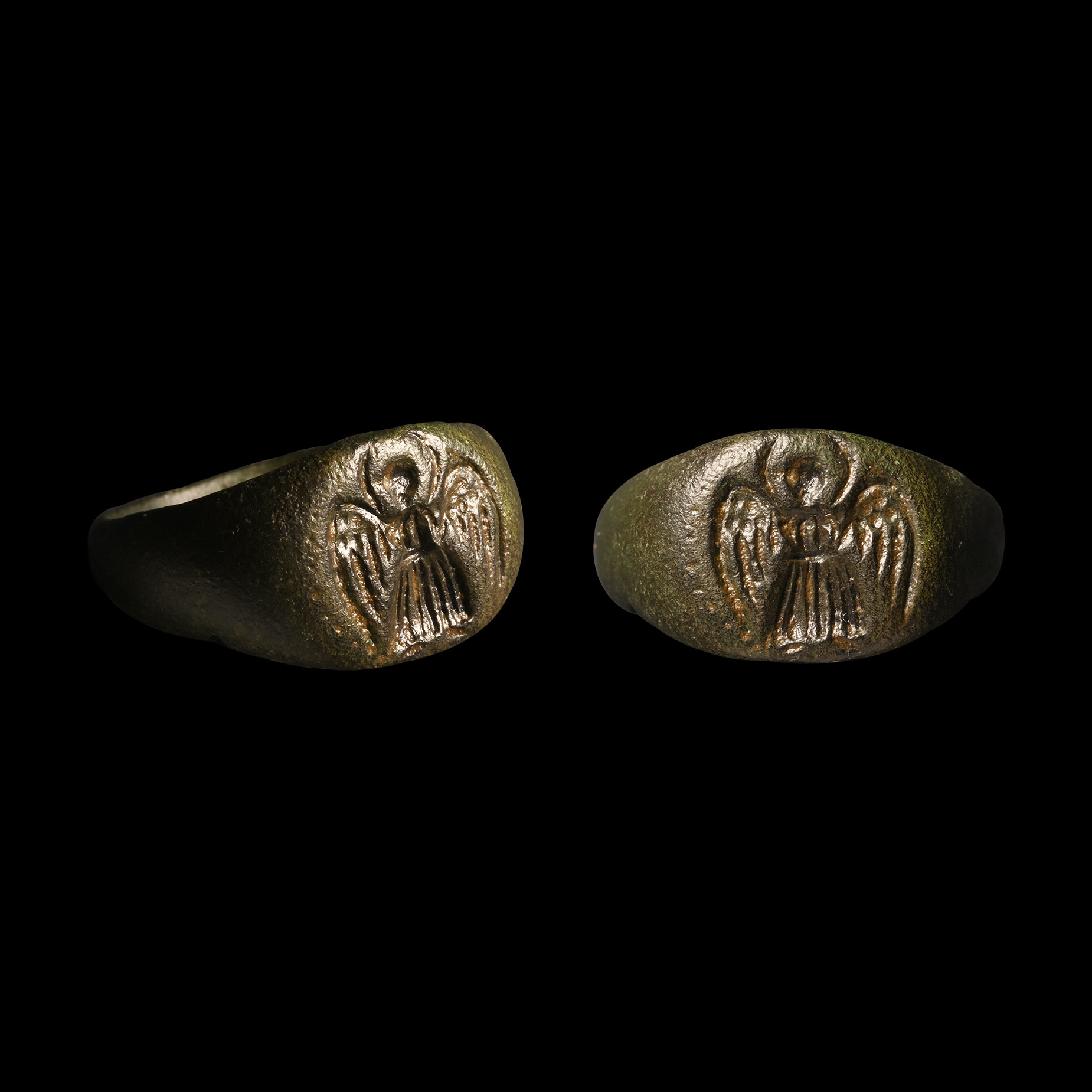 Byzantine Bronze Ring with Angel