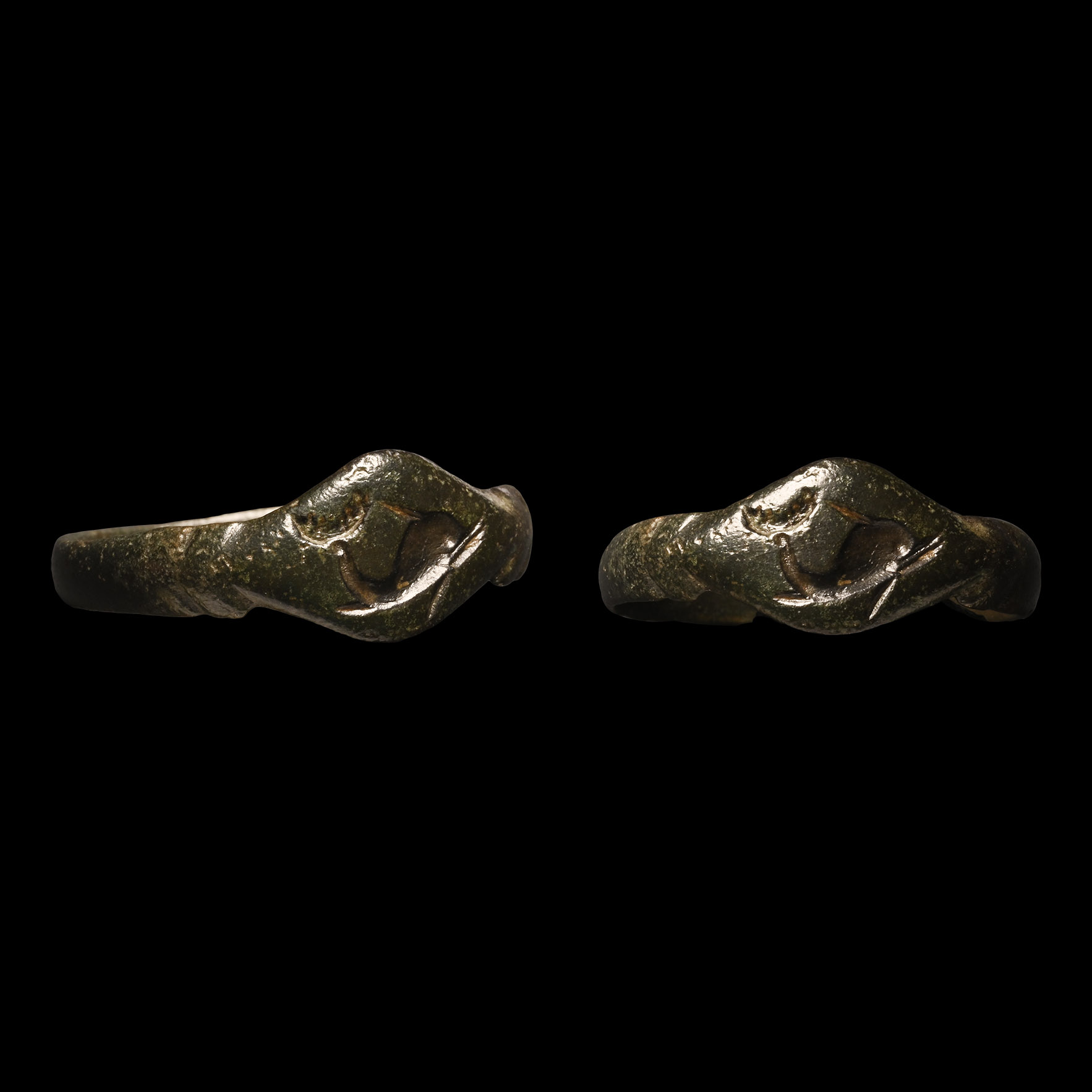 Roman Bronze Ring with Dolphin