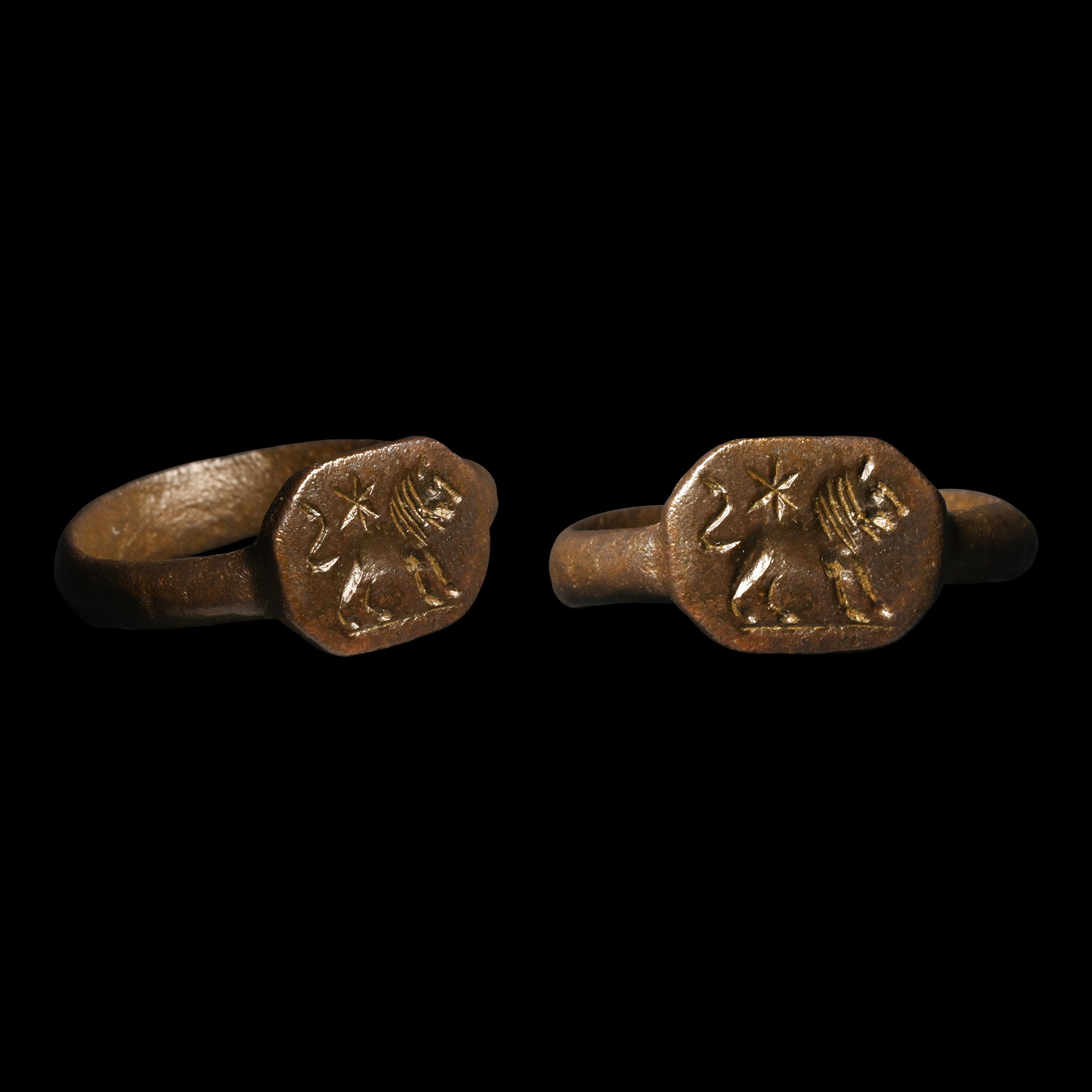 Medieval Bronze Ring with Star Over Lion