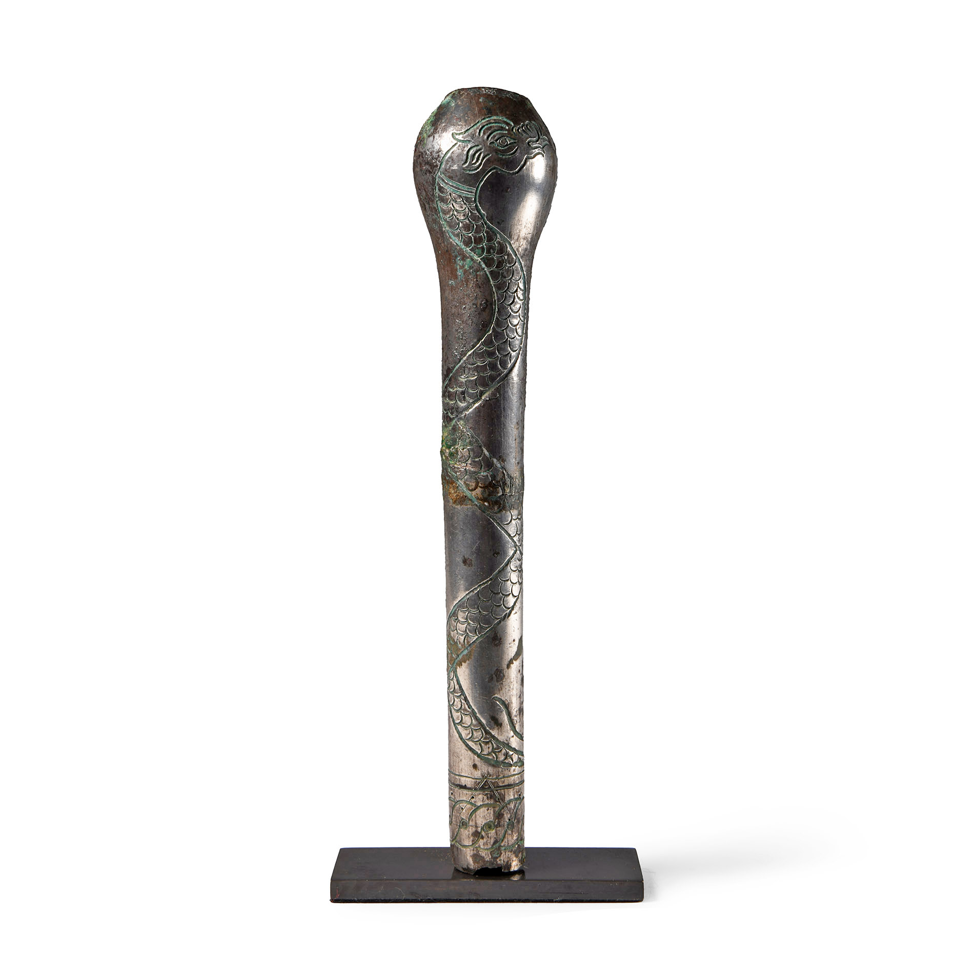 Elamite Silver Staff Terminal with Interlaced Dragons