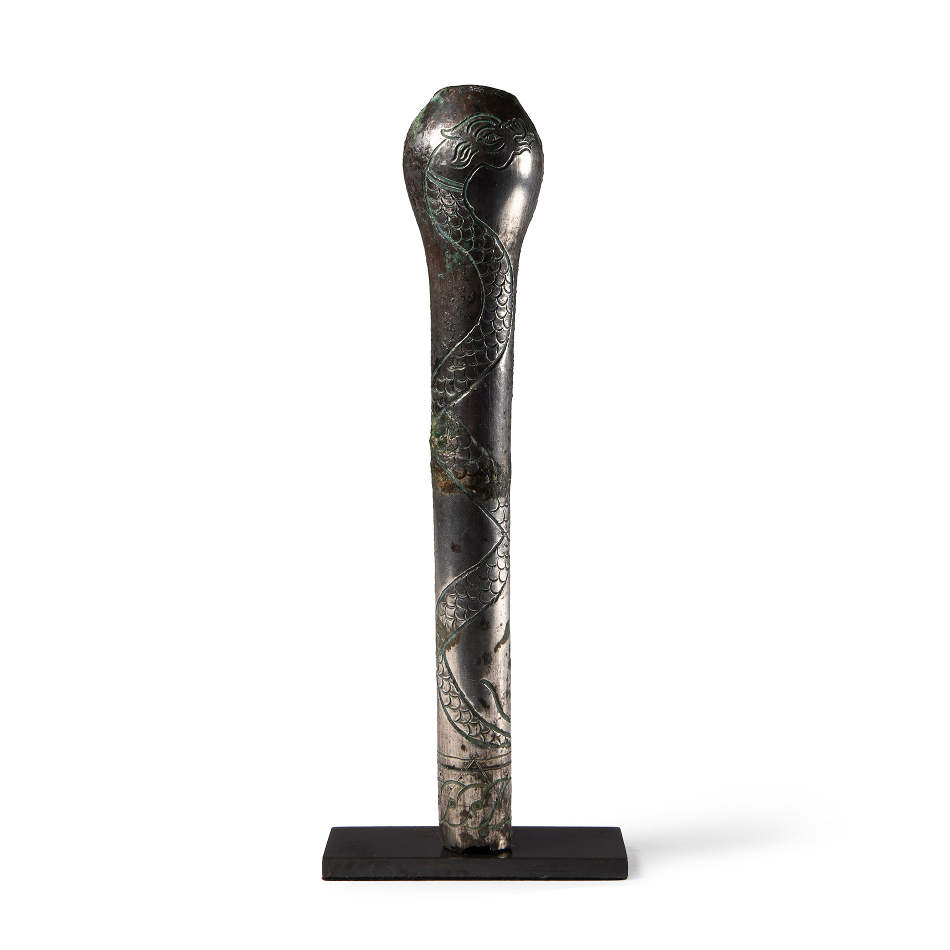 Western Asiatic Silver Staff Terminal with Interlaced Dragons