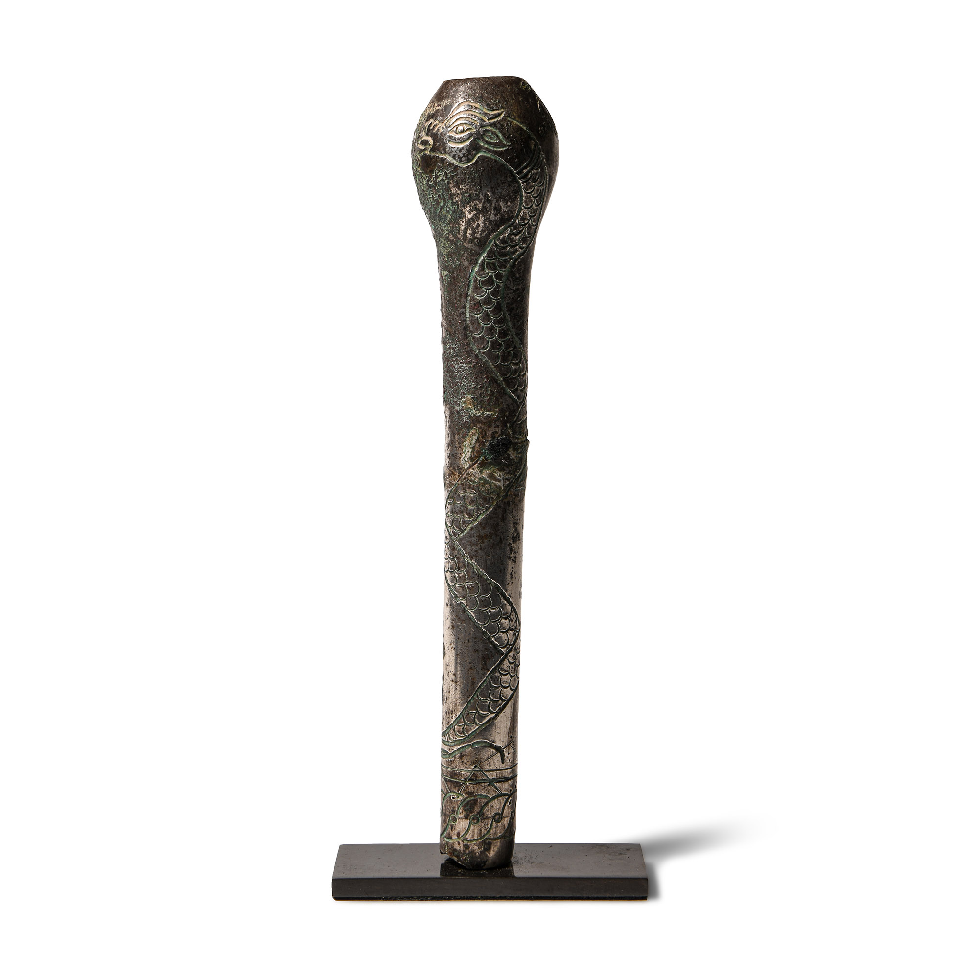 Western Asiatic Silver Staff Terminal with Interlaced Dragons