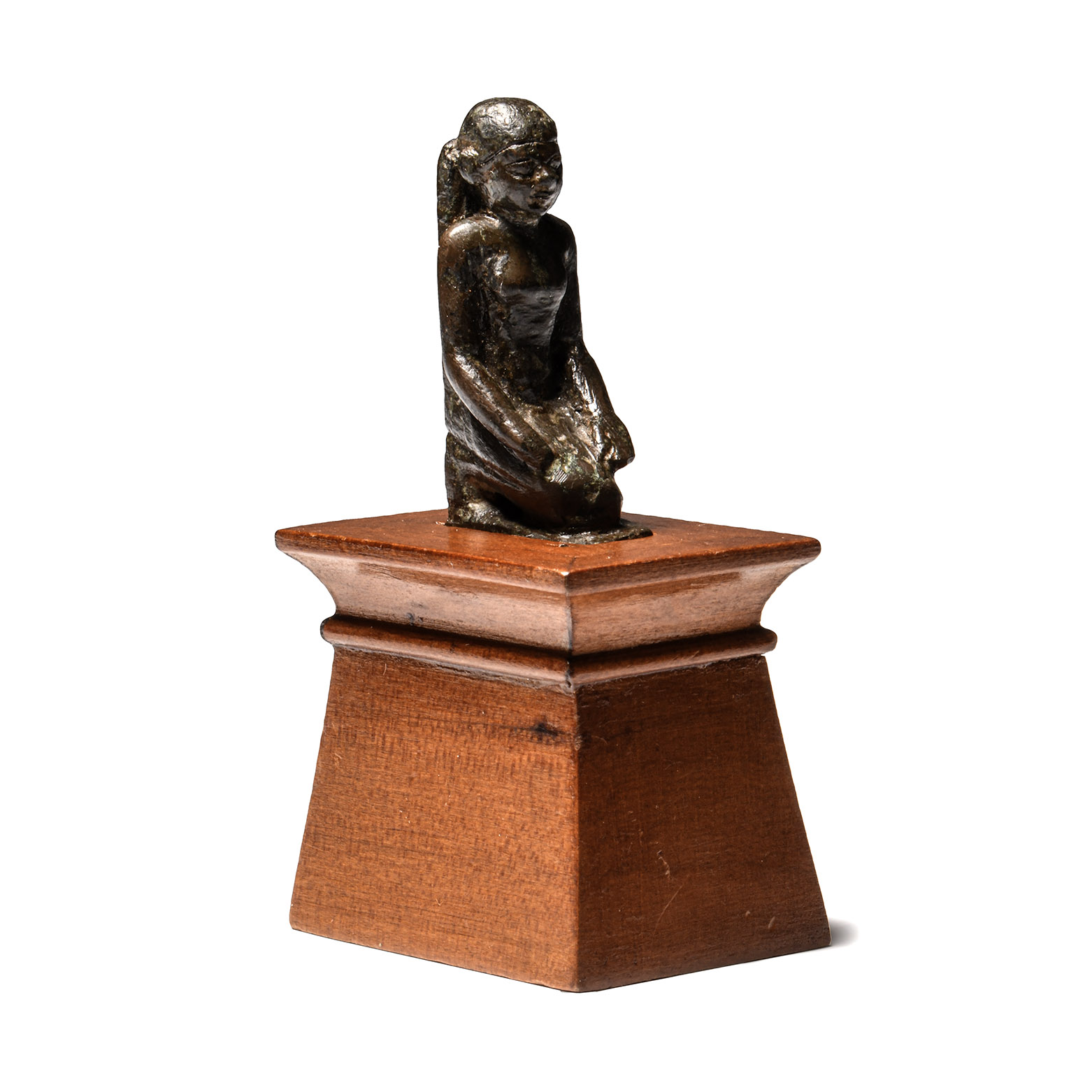 Egyptian Bronze Kneeling Priest Statuette