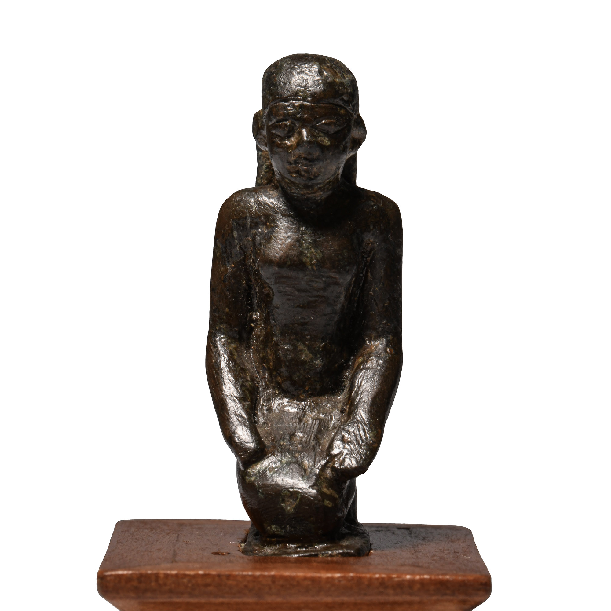 Egyptian Bronze Kneeling Priest Statuette