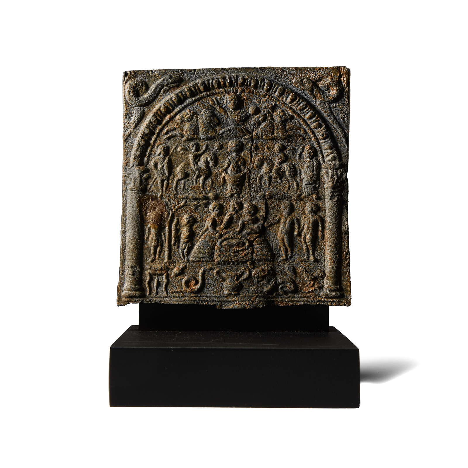 Roman Danubian Lead Votive Plaque with Sol and Helen of Troy