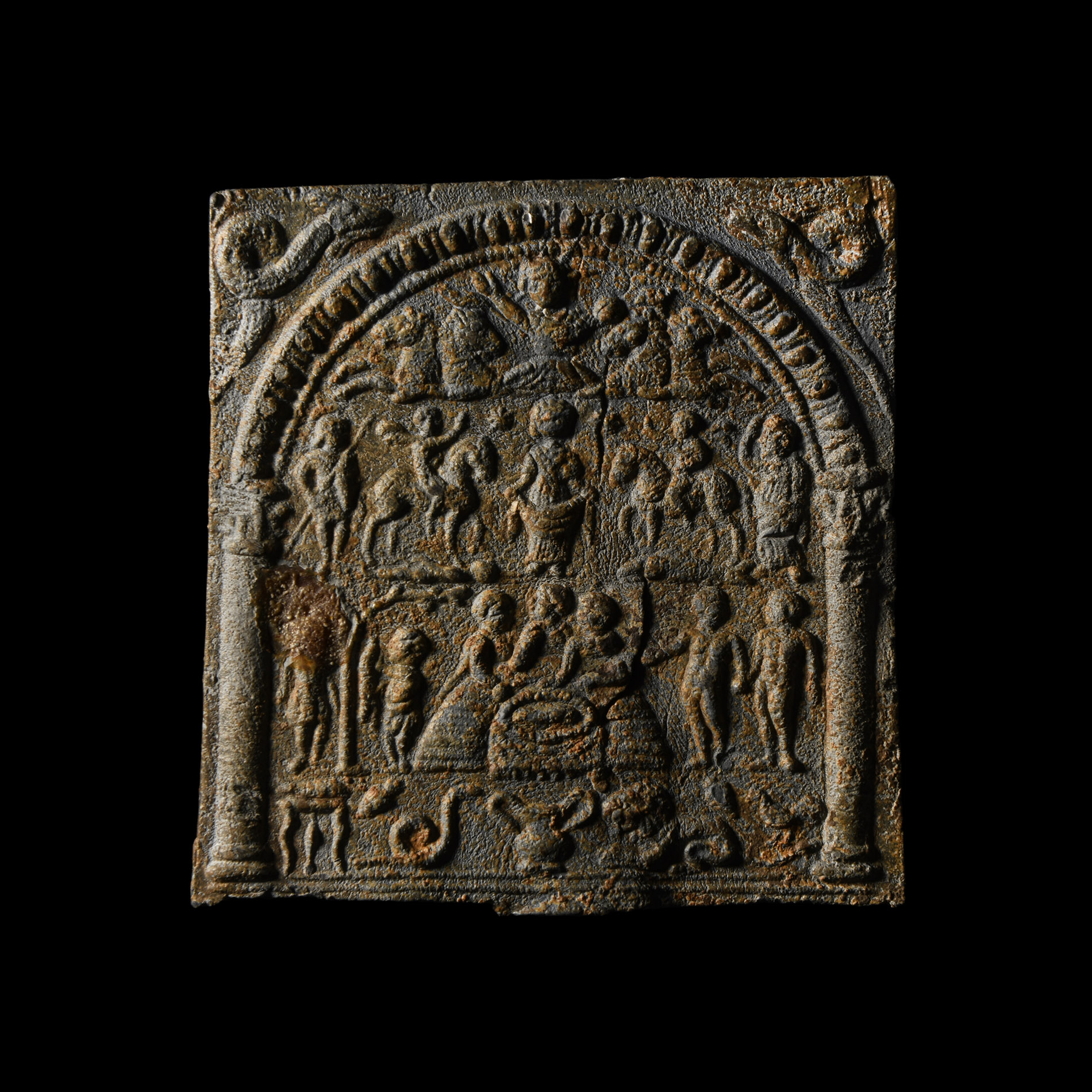 Roman Danubian Lead Votive Plaque with Sol and Helen of Troy