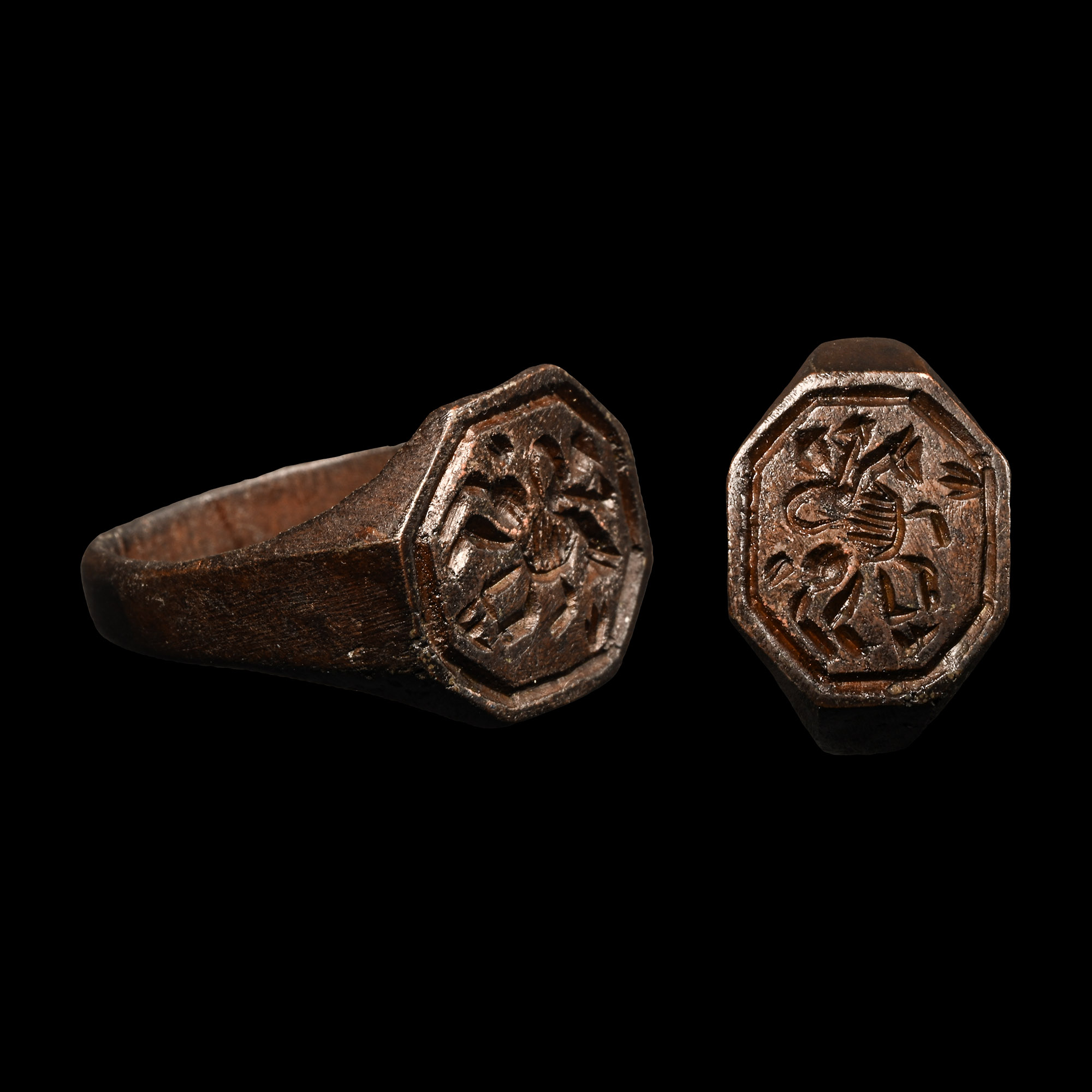 Medieval Bronze Ring with Horseman