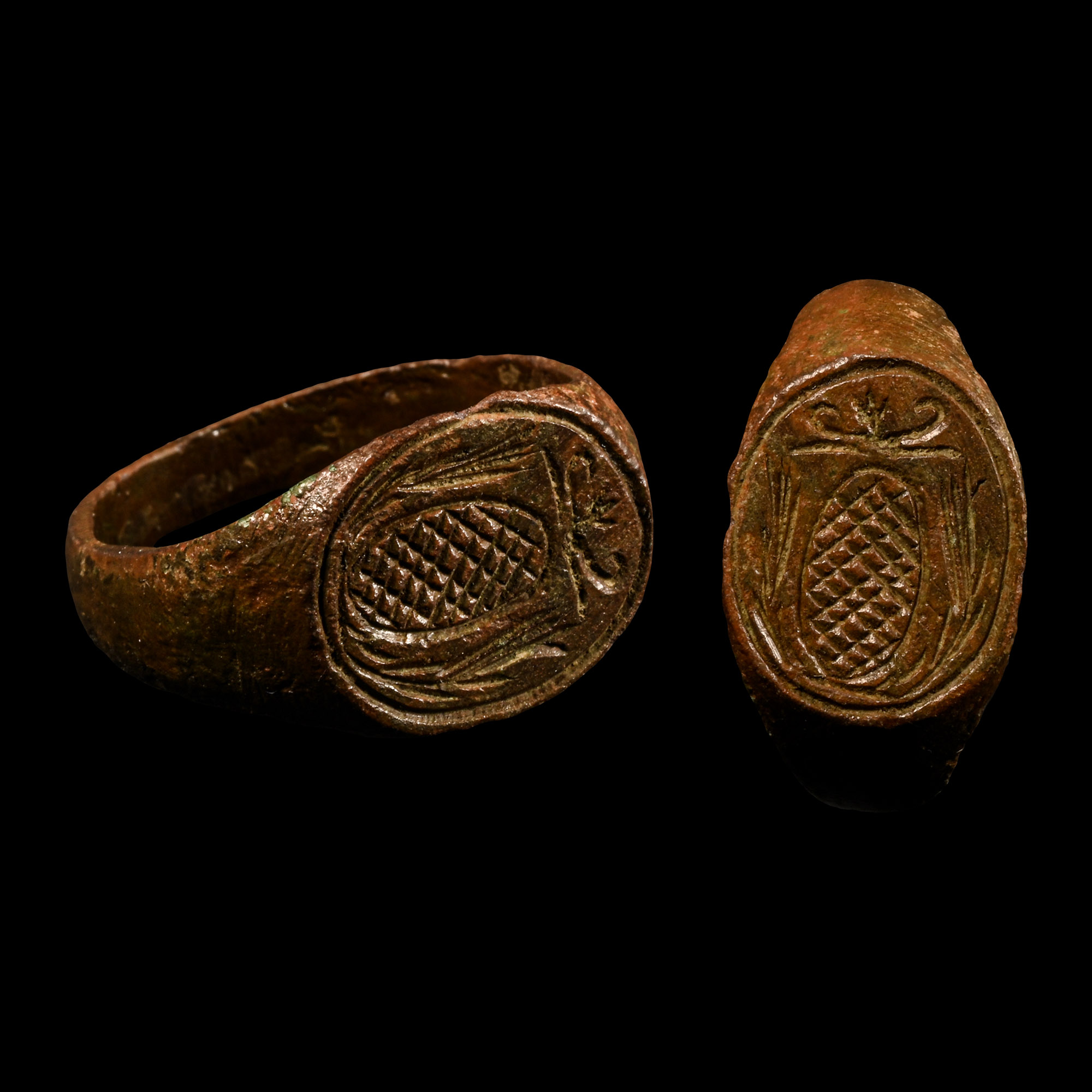 Tudor Period Bronze Ring with Heraldic Motif