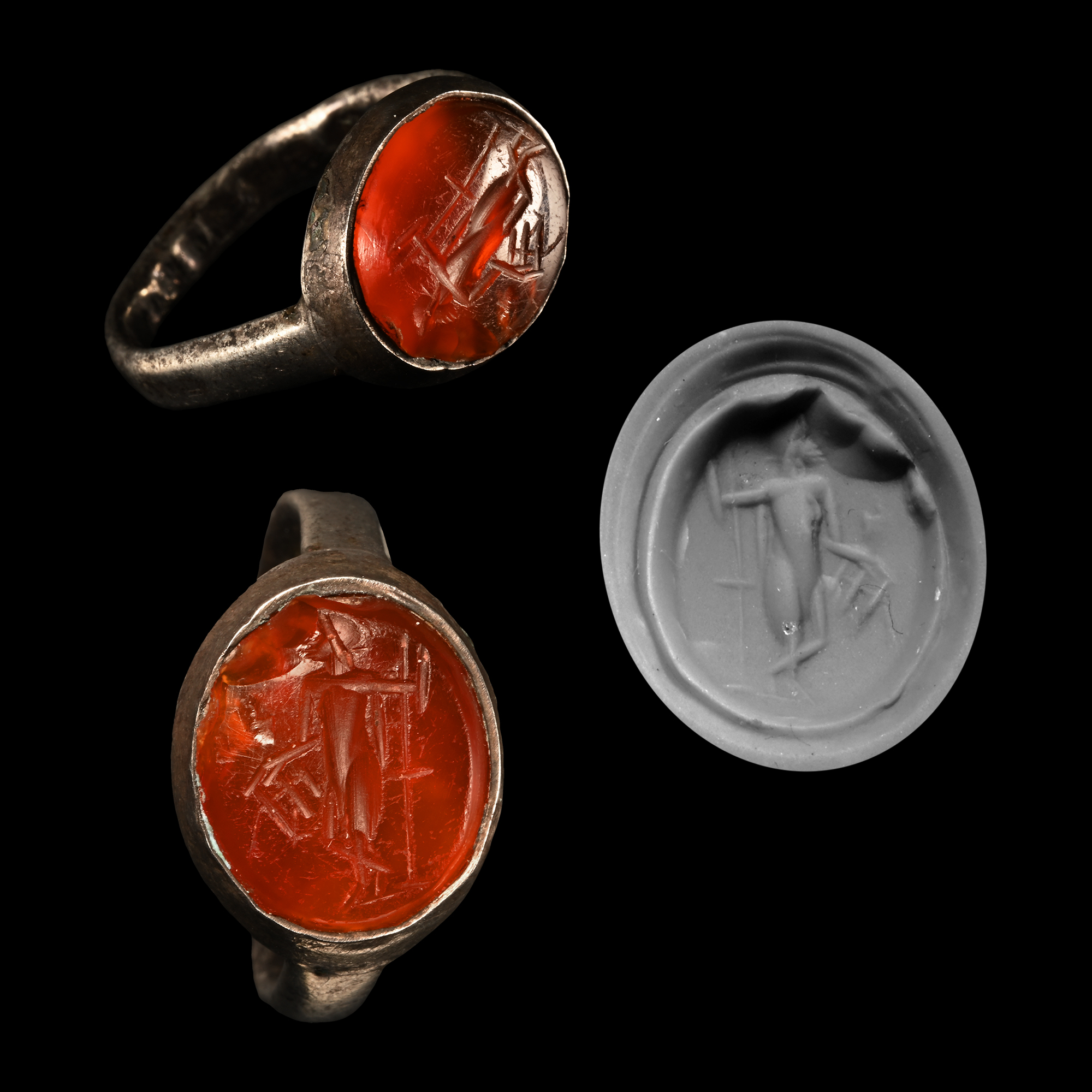 Roman Silver Ring with Poseidon Gemstone