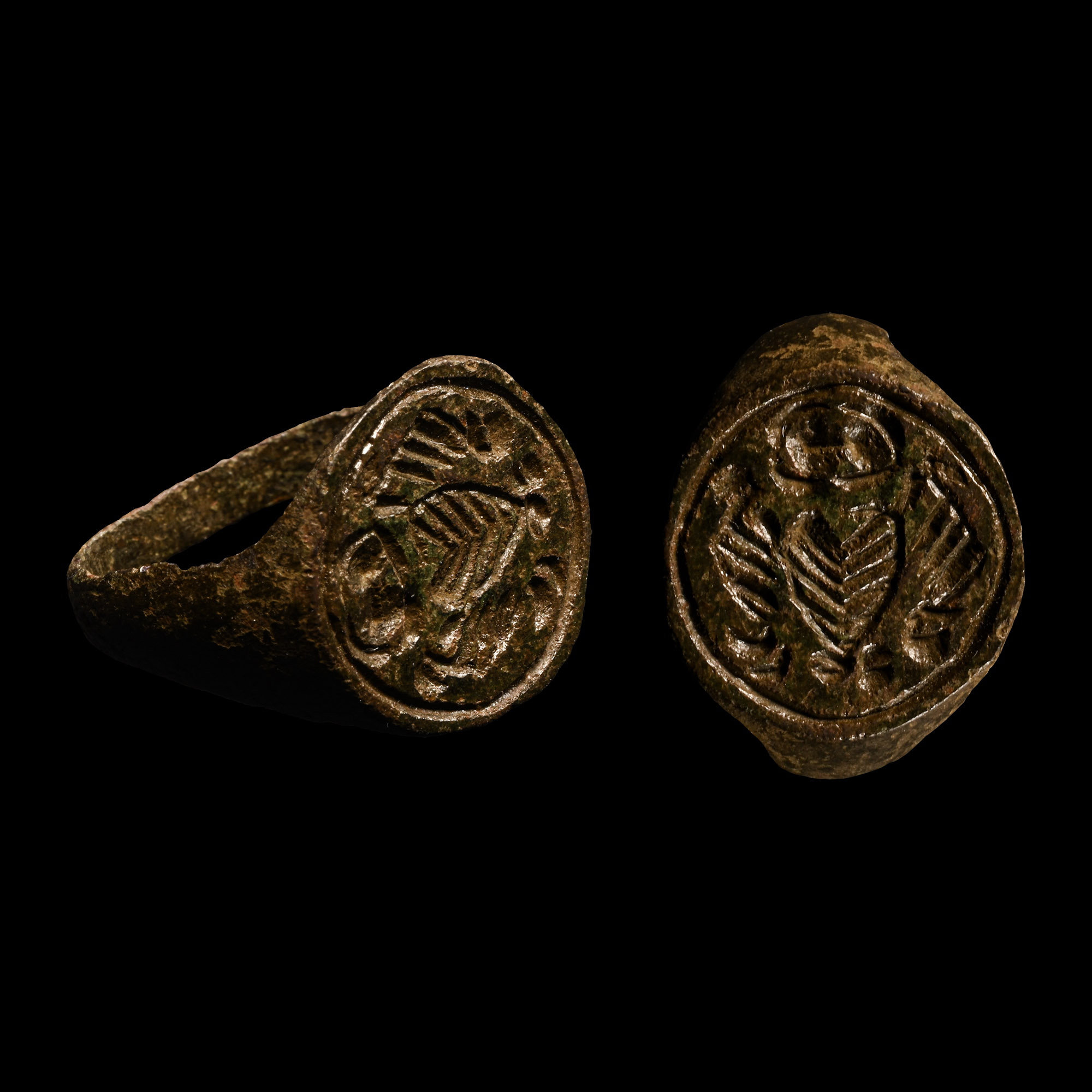 Tudor Period Bronze Ring with Heraldic Heart Motif
