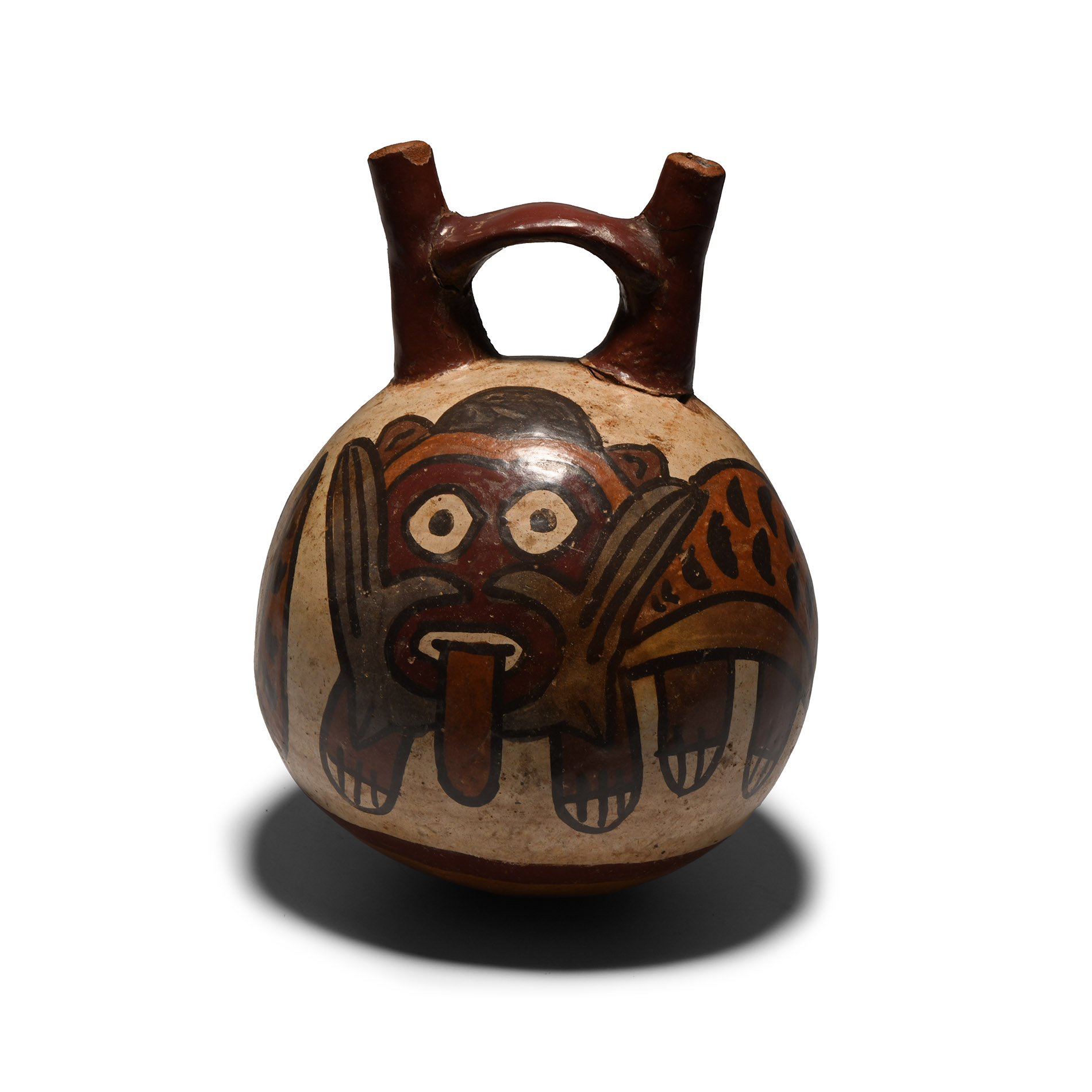 Pre-Columbian Nazca Terracotta Stirrup-Spout Vessel with Feline
