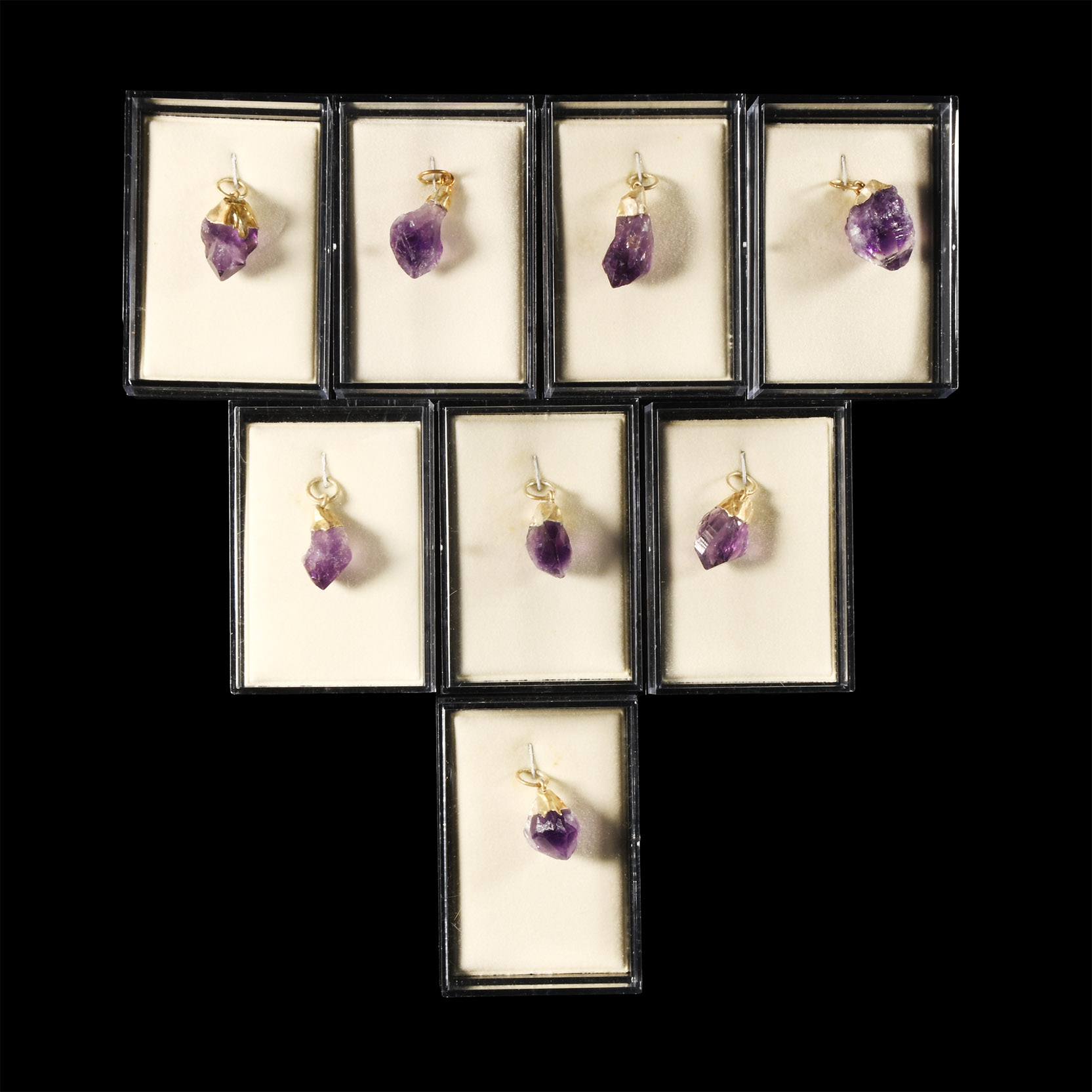 Natural History - Cased Amethyst Crystal Pendant Group [8]