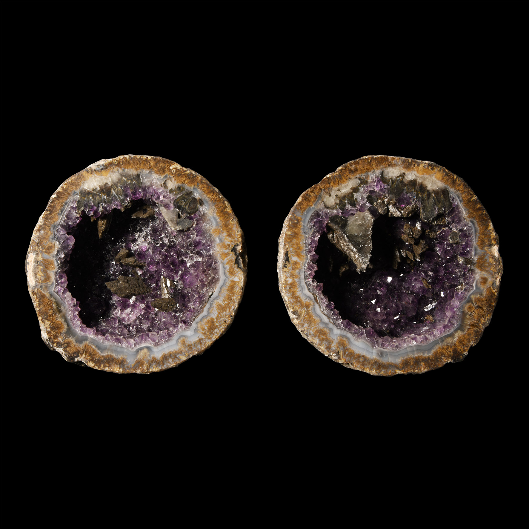 Natural History - Cut and Polished Amethyst Crystal Geode Pair