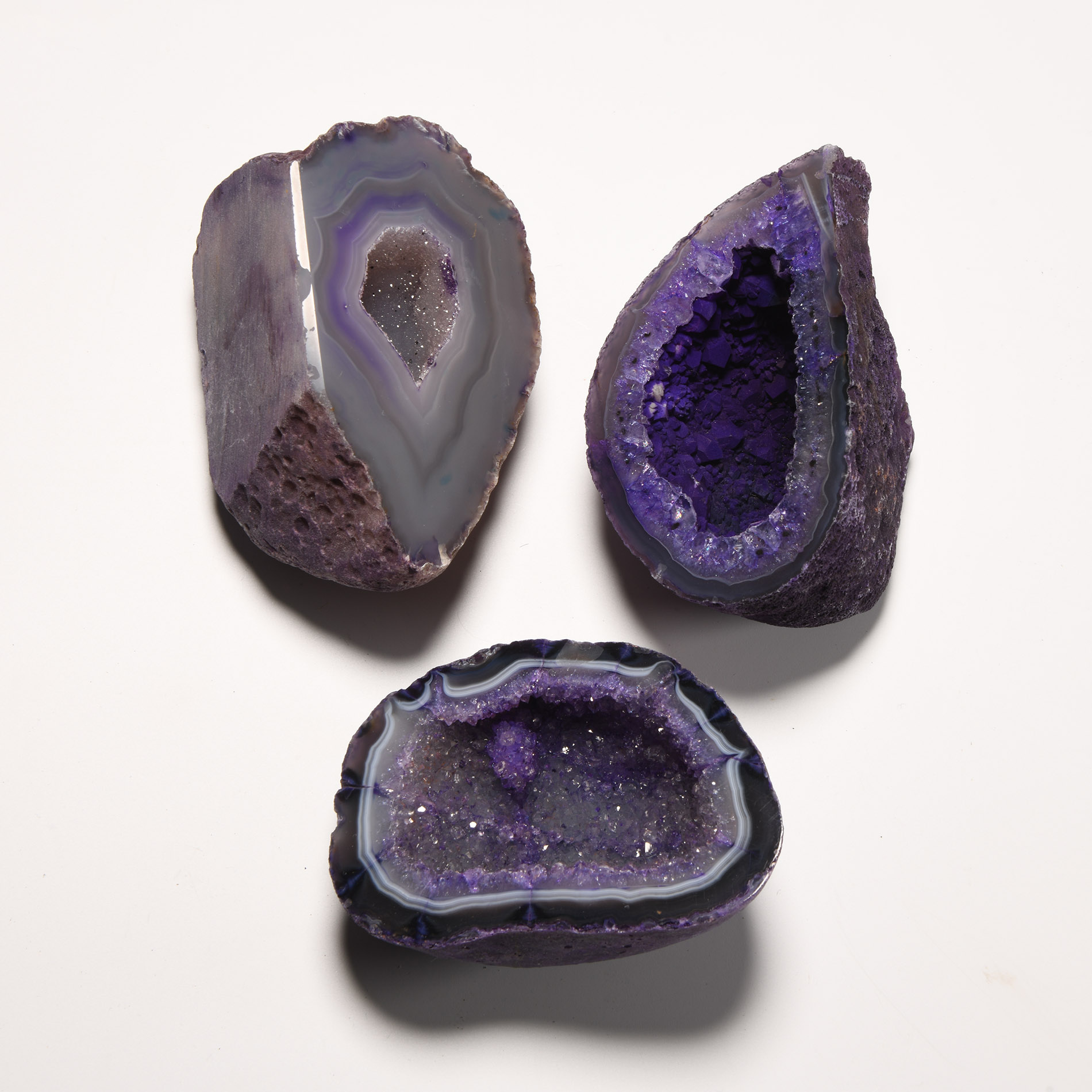 Natural History - Purple Agate Crystal Geode Cut Half Group