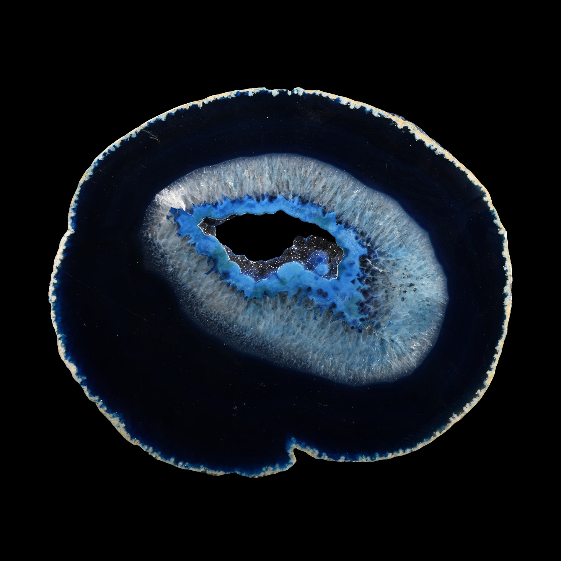 Natural History - Large Cut and Polished Blue Agate Crystal Slice