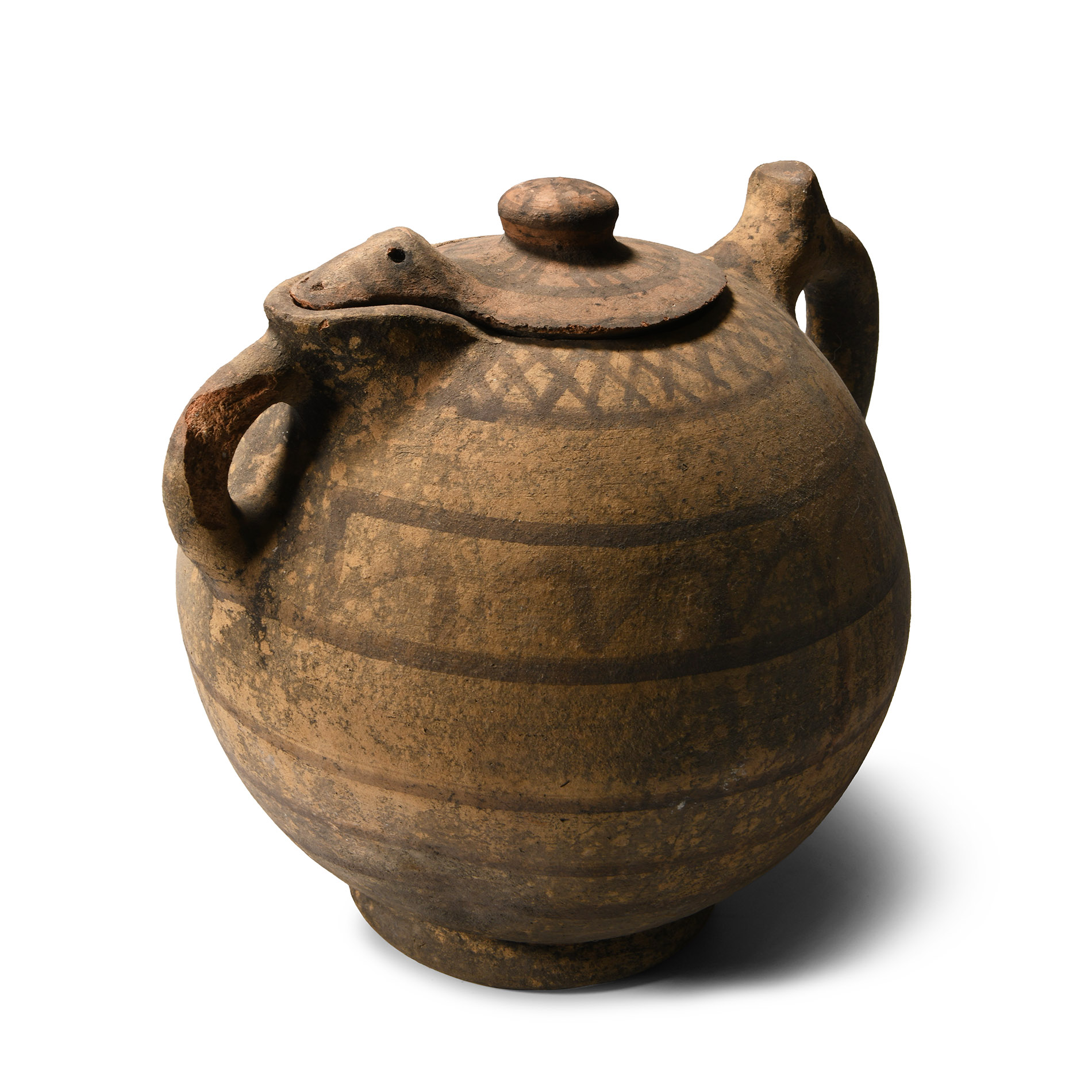 African Ceramic Storage Vessel with Animal Lid