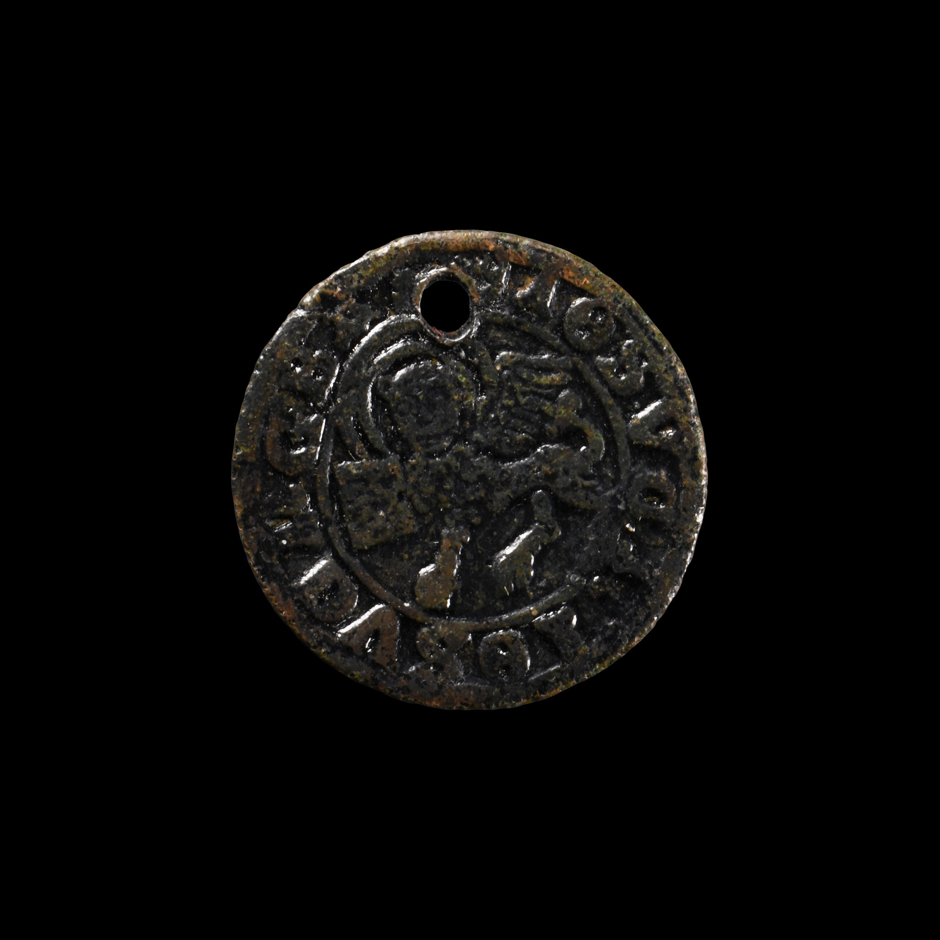 Post Medieval Bronze Jetton Pendant with Lion of Saint Mark