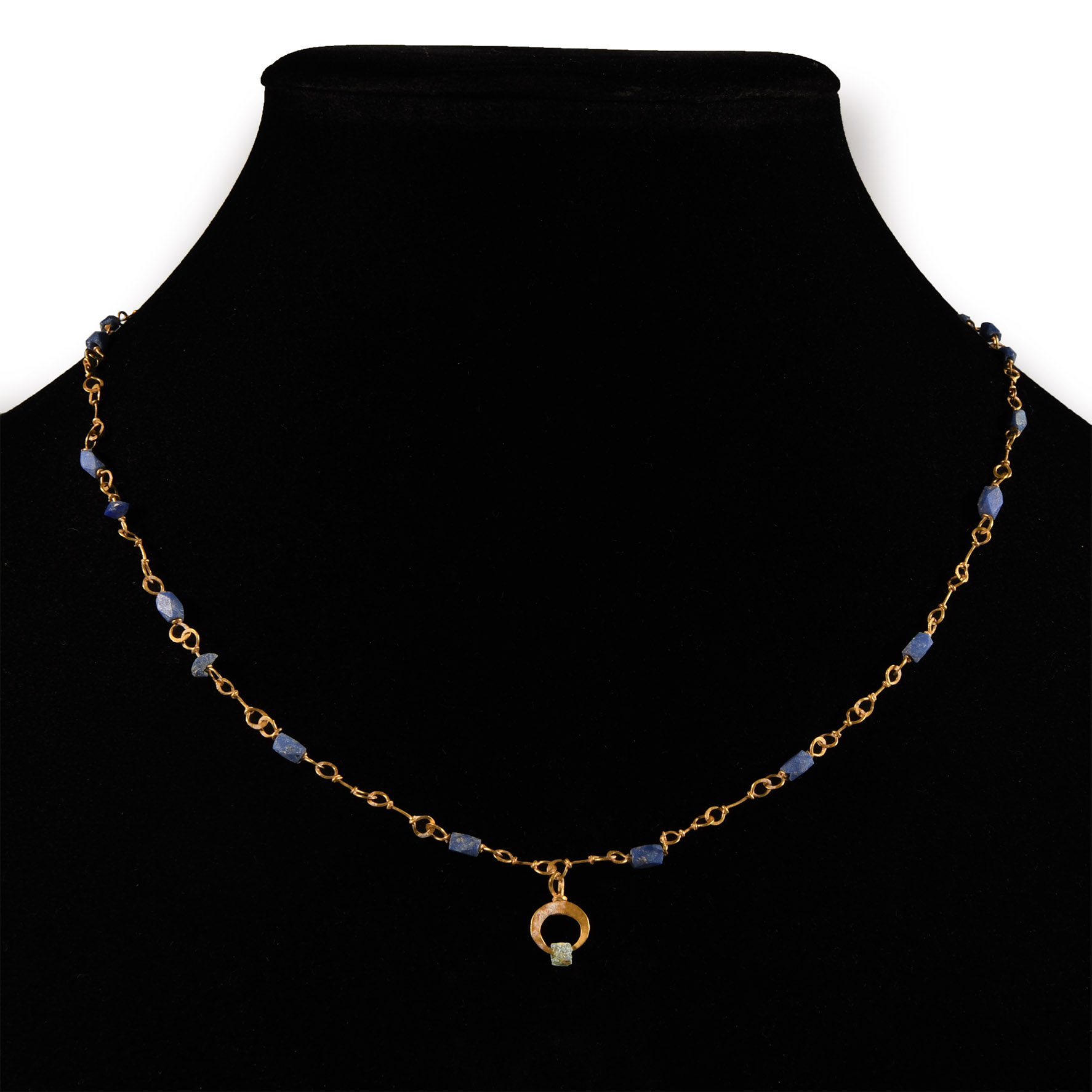 Roman Gold Necklace with Blue Glass Beads