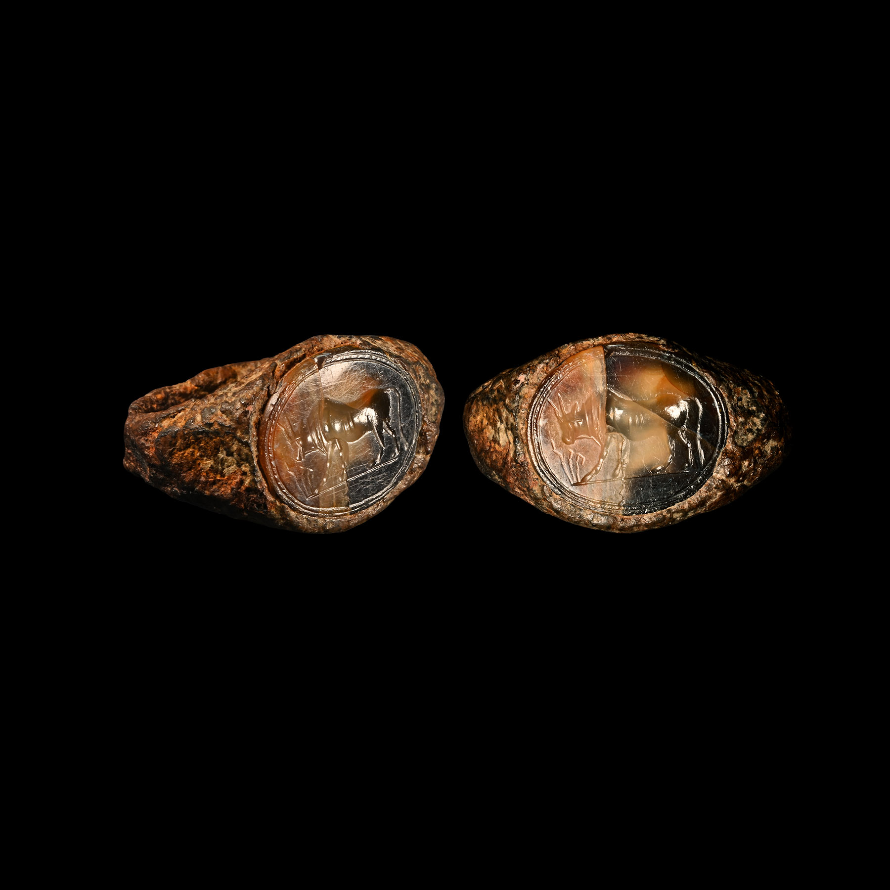 Roman Iron Ring with Sardonyx Gemstone with Bull
