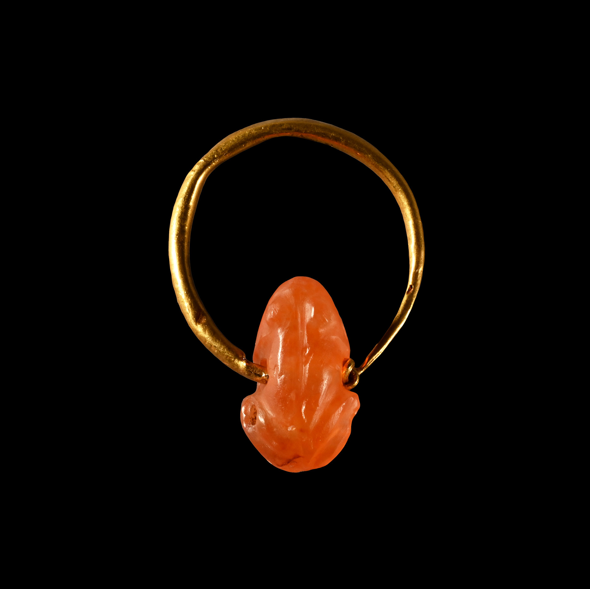Old Babylonian Carnelian Frog Amulet on Gold Earring