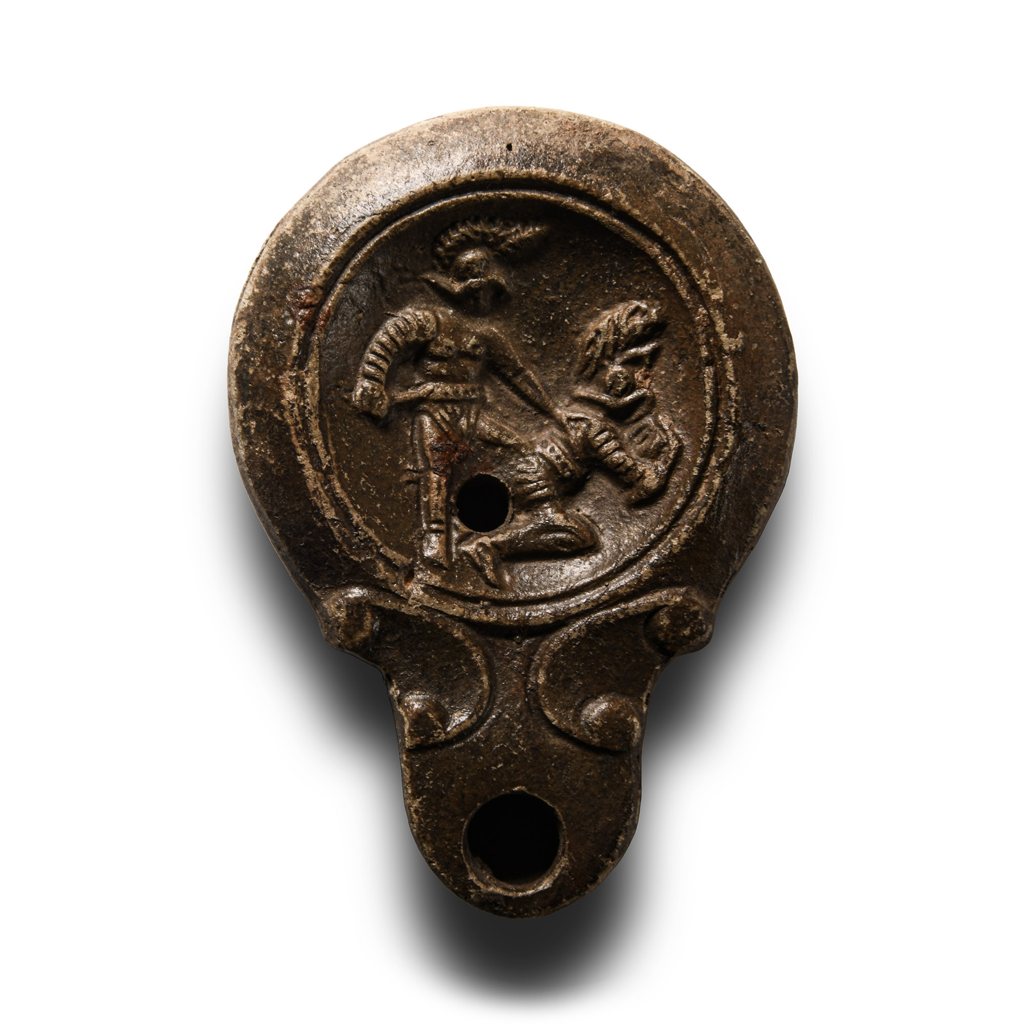 Roman 'Published' Terracotta Oil Lamp with Fighting Gladiators