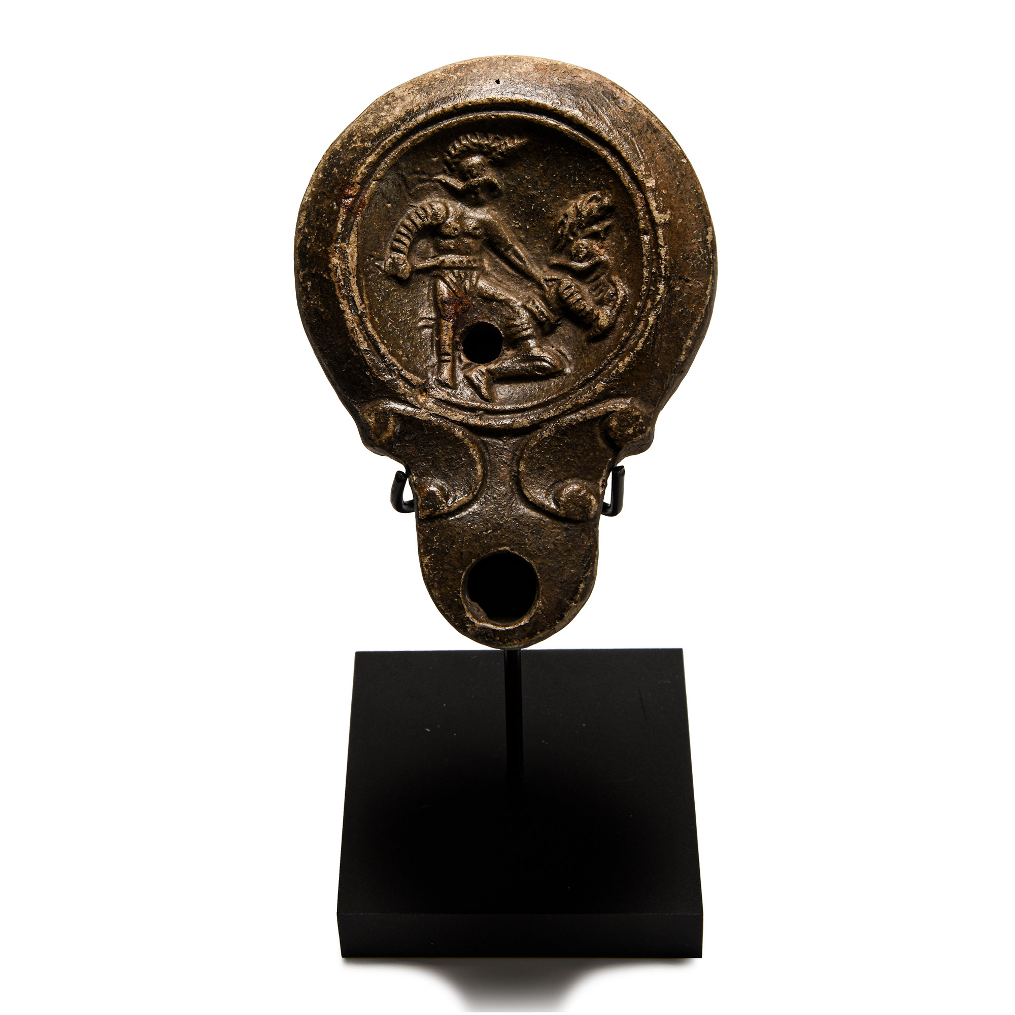 Roman 'Published' Terracotta Oil Lamp with Fighting Gladiators
