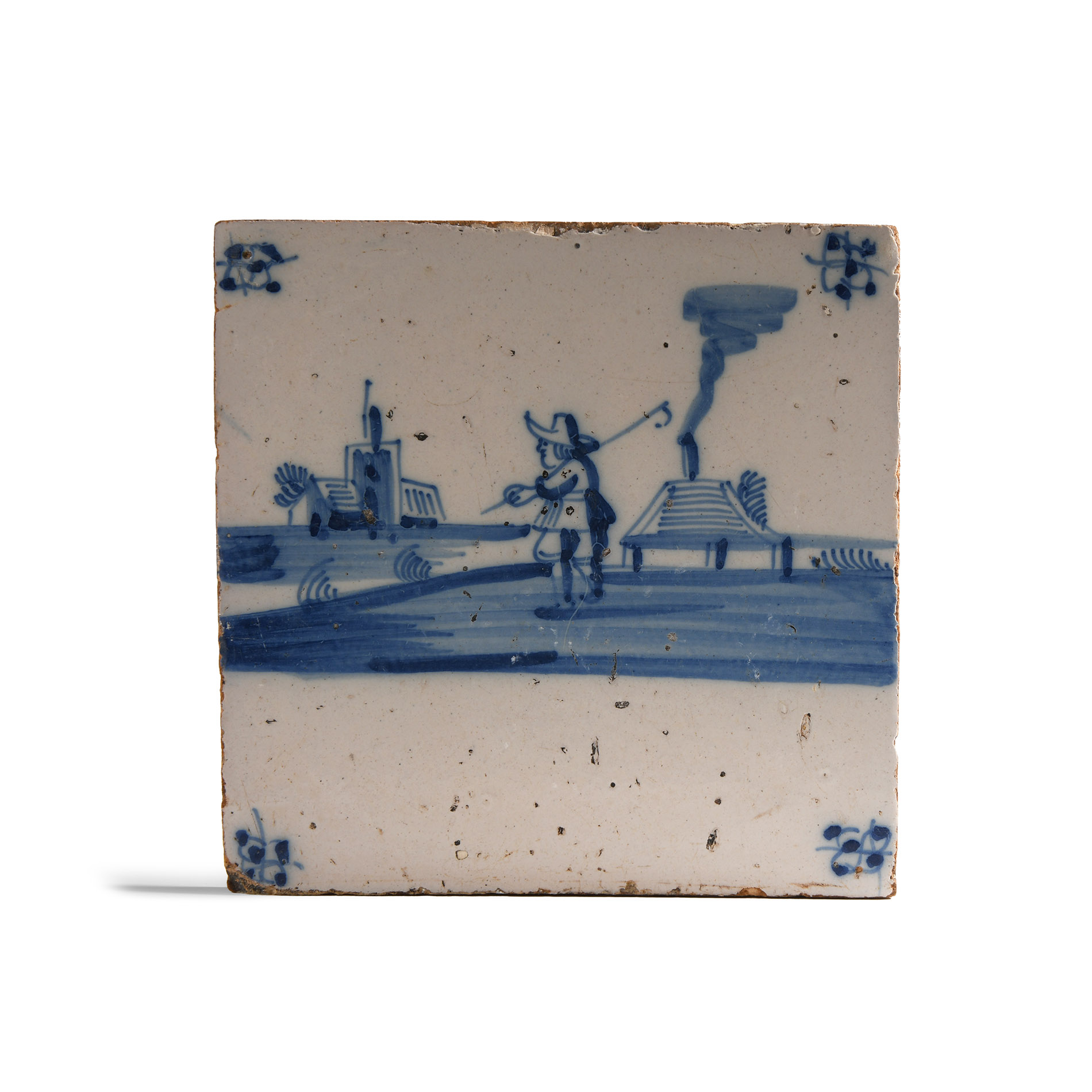 Dutch Glazed Ceramic Tile with Golf Scene