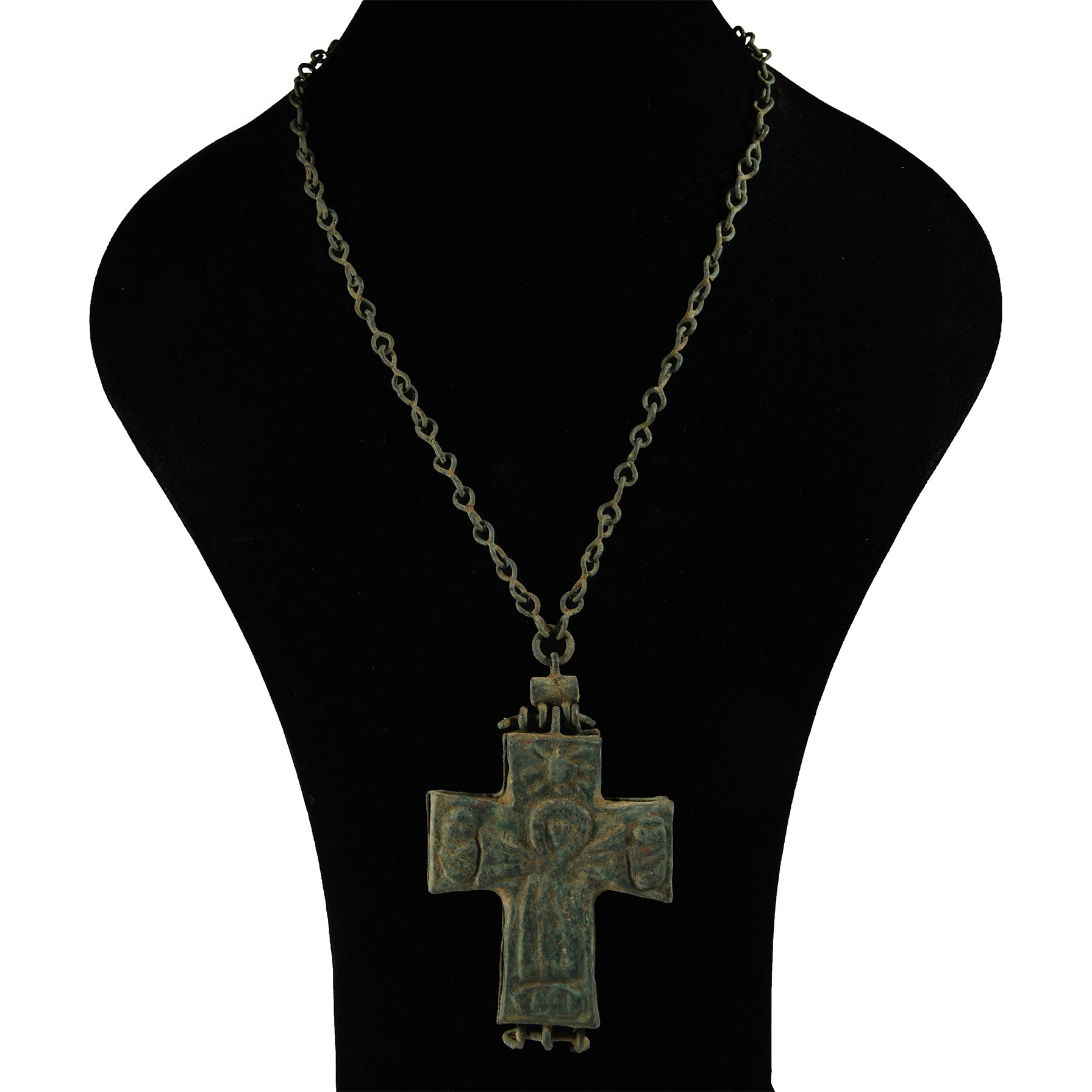 Post Byzantine Bronze Reliquary Cross Pendant