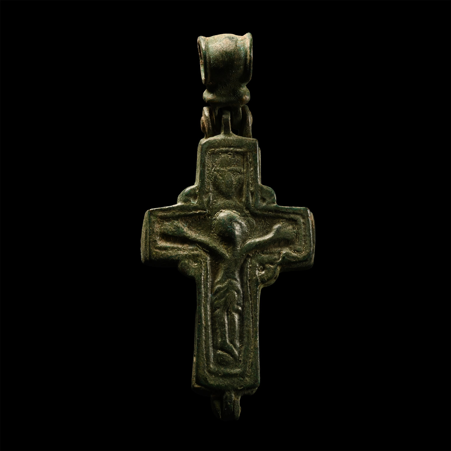 Byzantine Bronze Reliquary Cross Pendant