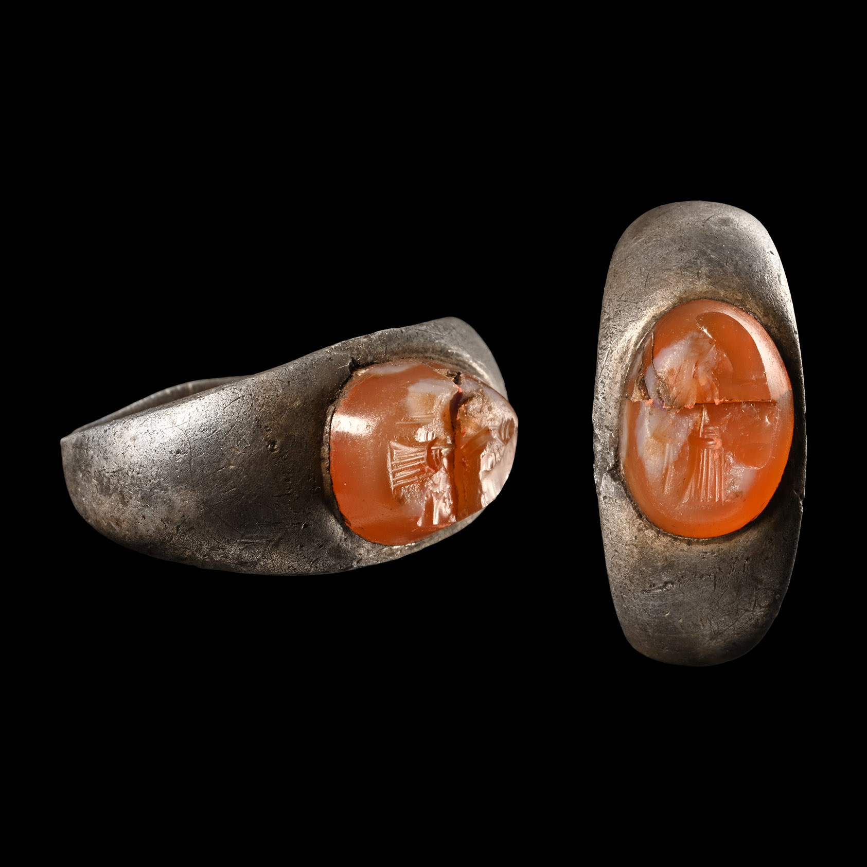 Roman Silver Ring with Bust Gemstone