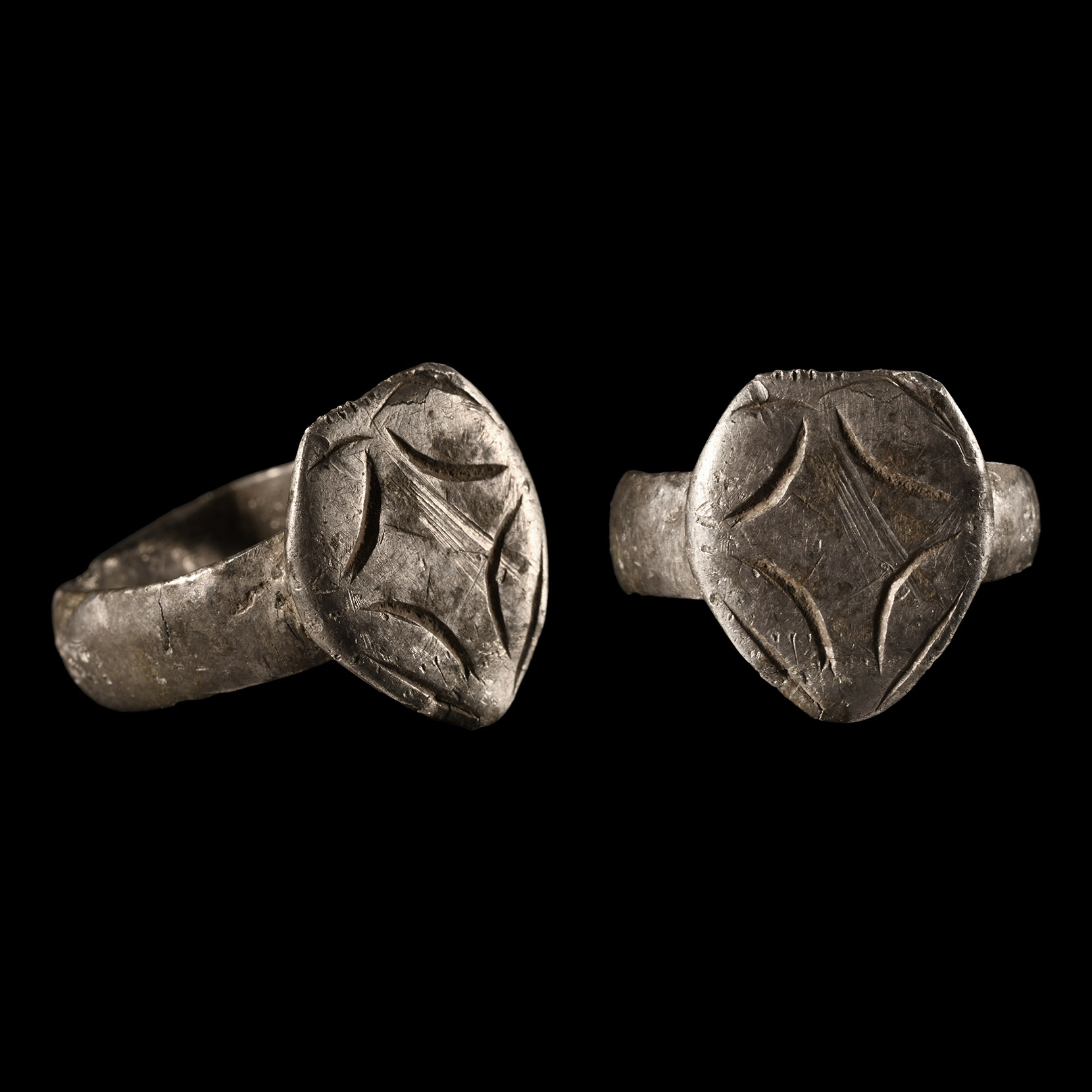 Medieval Silver Ring with Shield-Shaped Bezel