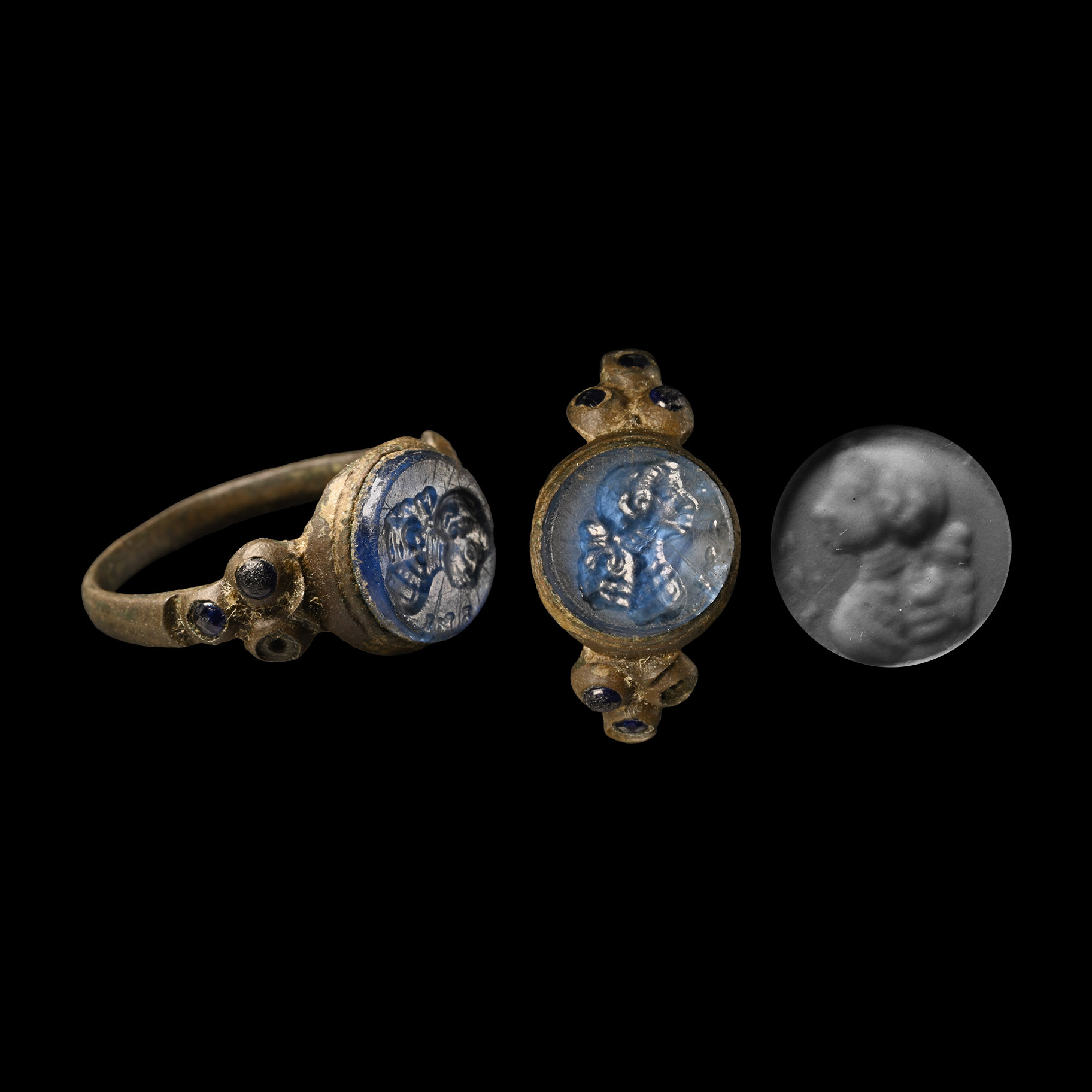 Post Medieval Bronze Ring with Gemstones