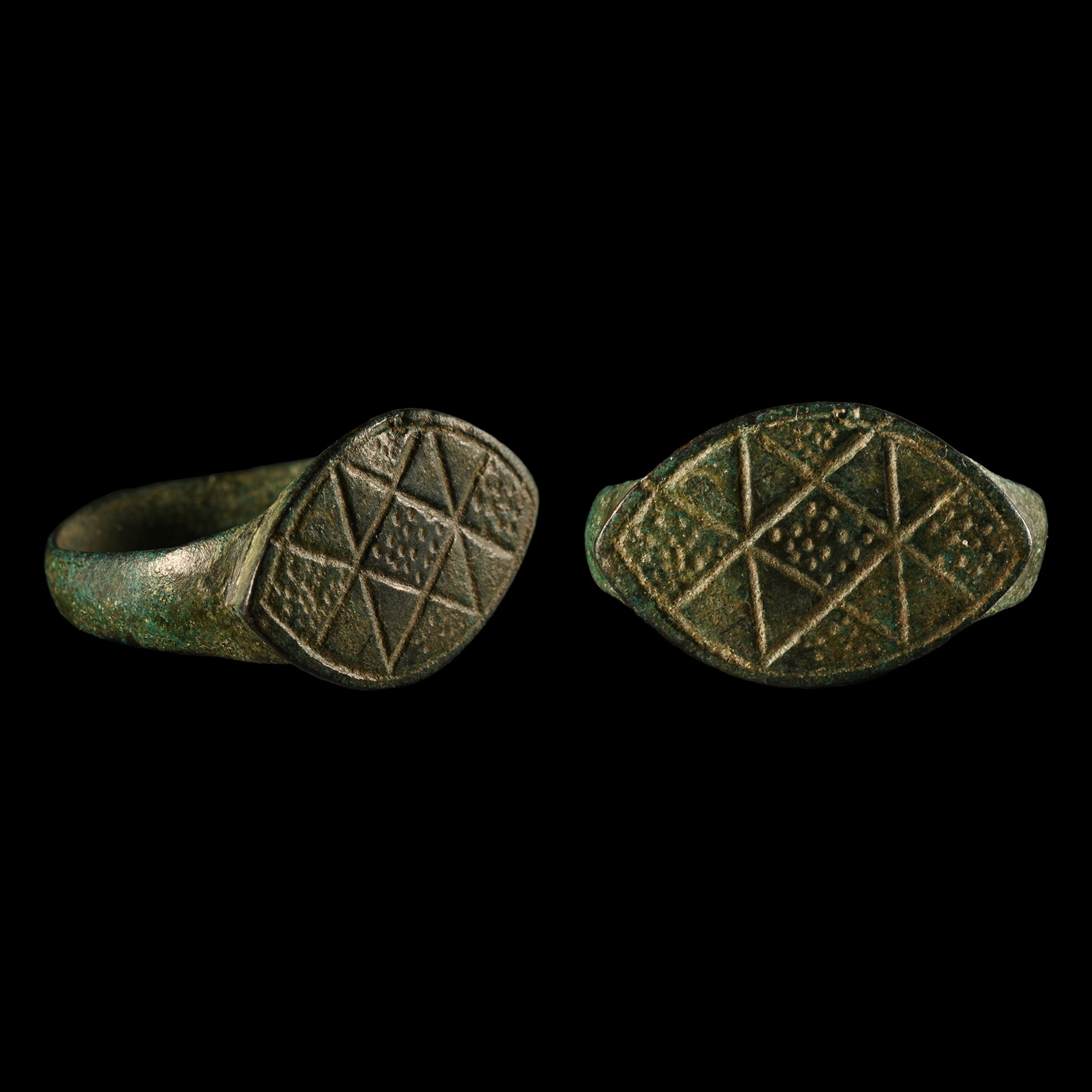 Medieval Bronze Ring with Triangles