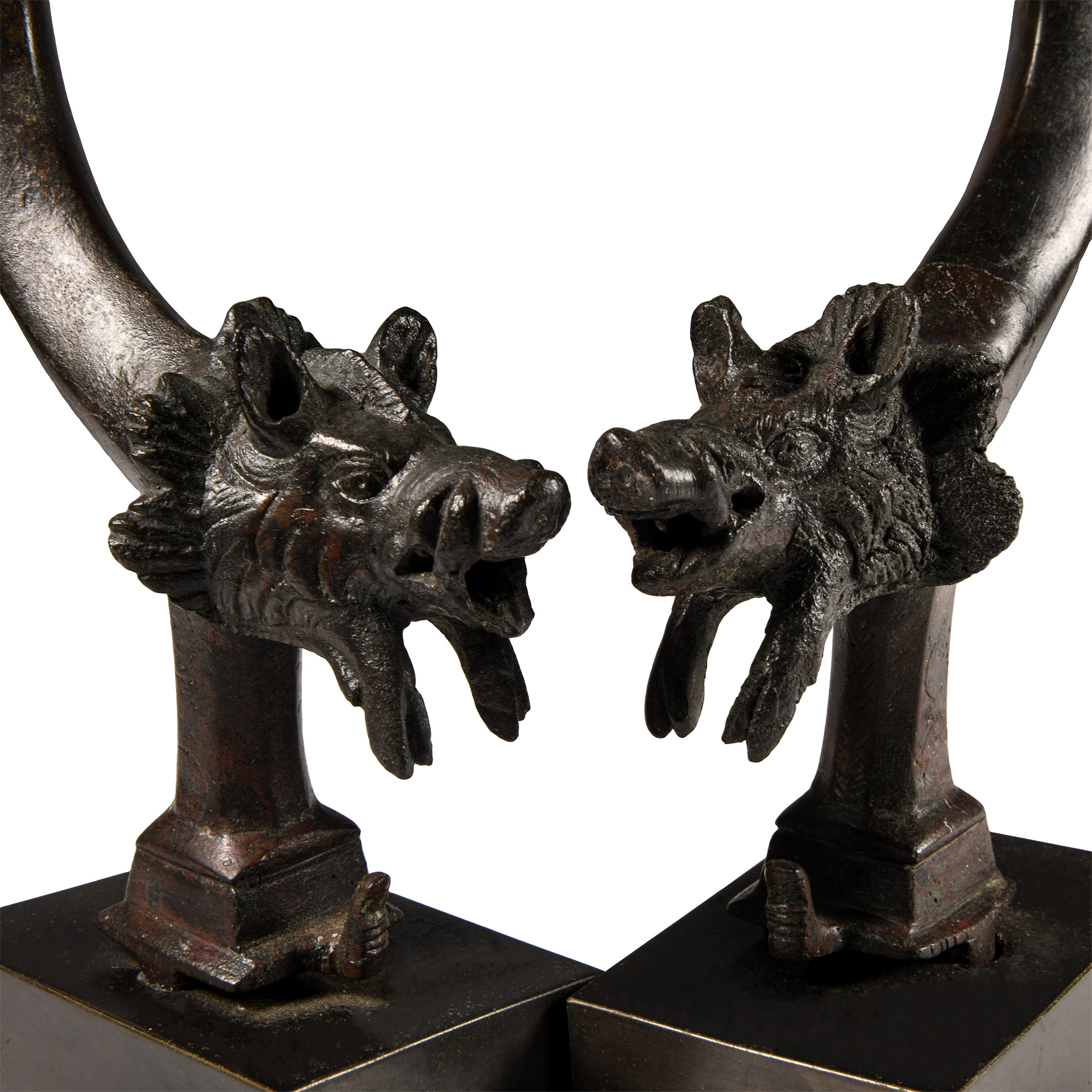Roman Bronze Wild Boar Chariot Fitting Pair