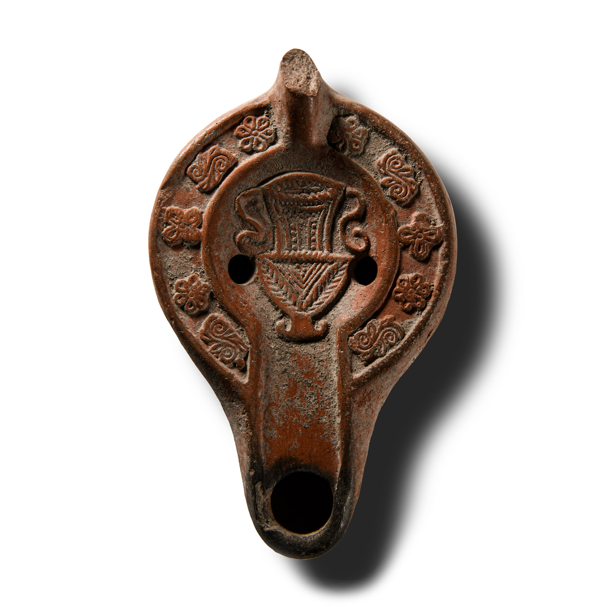 Roman Redware Oil Lamp with Amphora