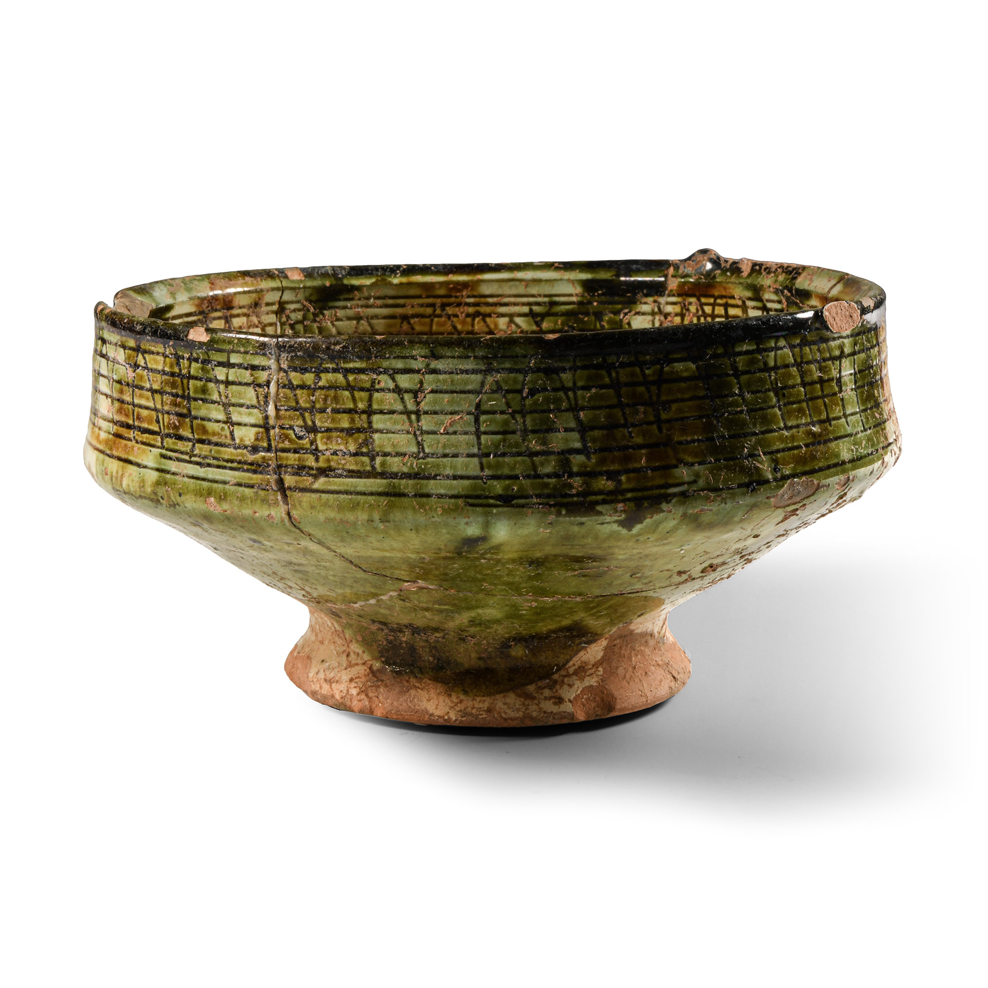 Byzantine Green-Glazed Sgraffito Footed Bowl
