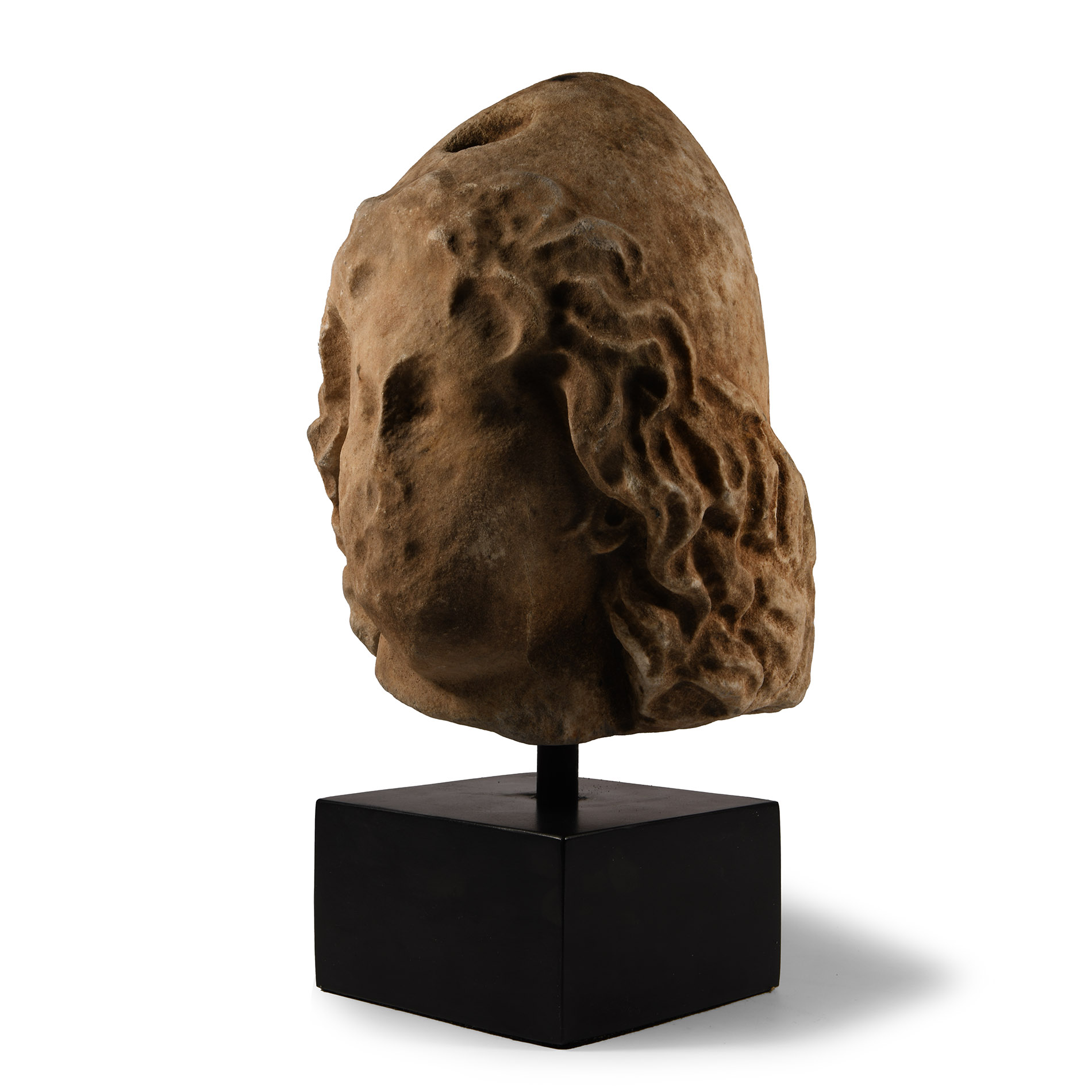 Roman Marble Head of Mithras Wearing a Phrygian Cap