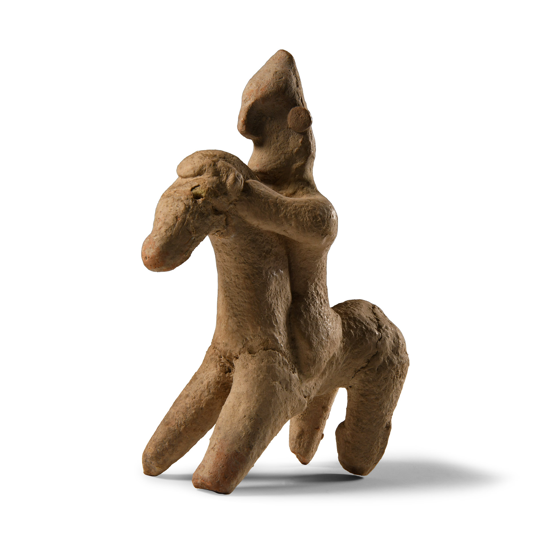 Cypriot Ceramic Horse and Rider Statuette