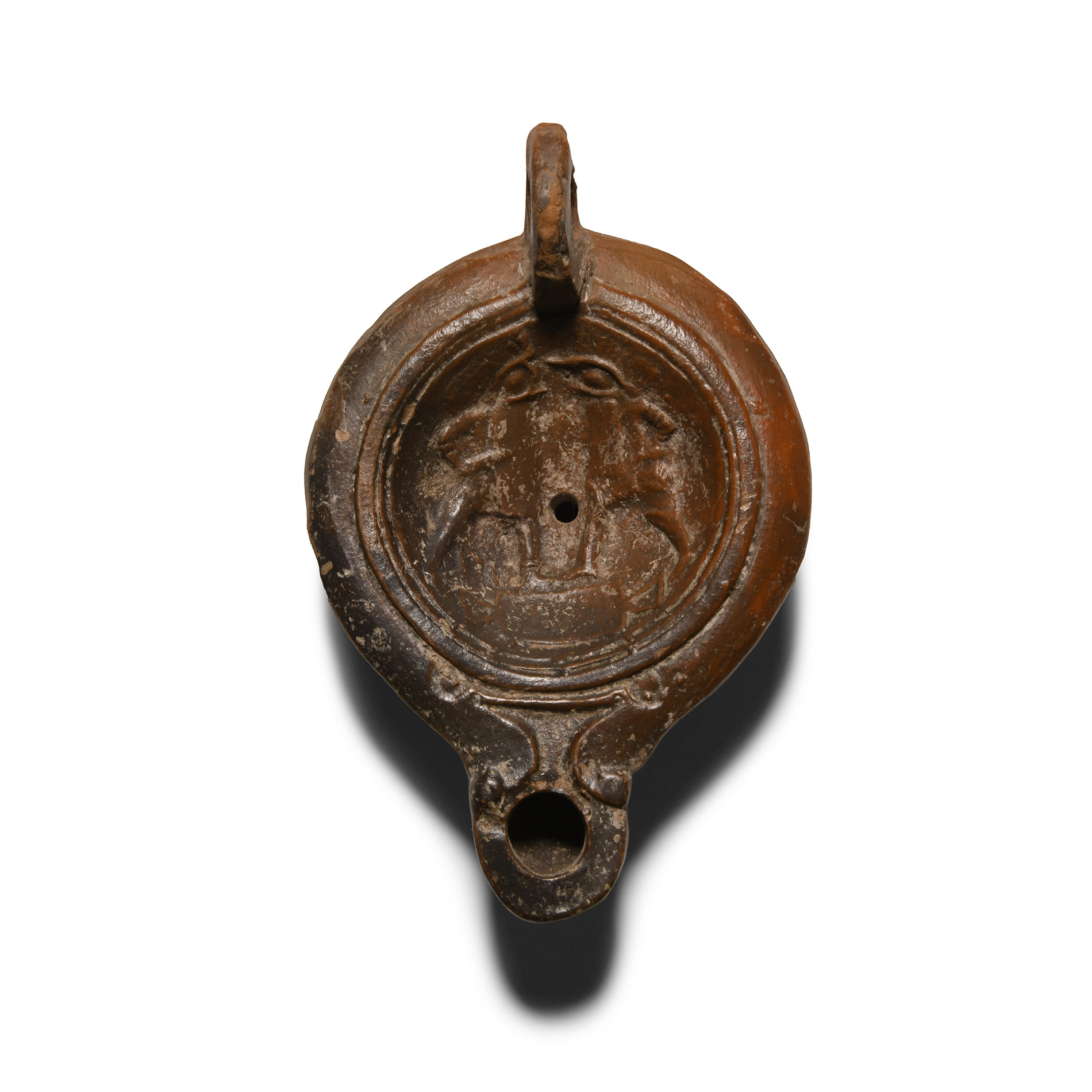 Roman Terracotta Lamp with Fighting Gladiators