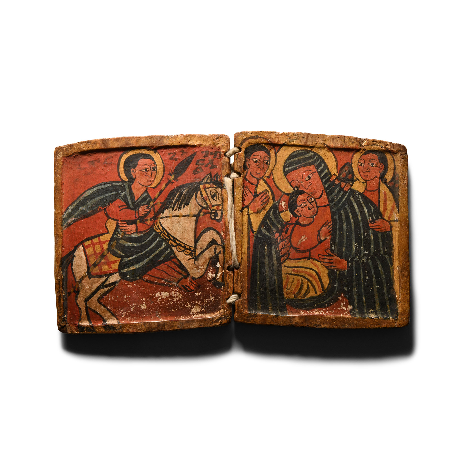 Ethiopian Diptych Icon of the Virgin and Child with Angels and Saint George