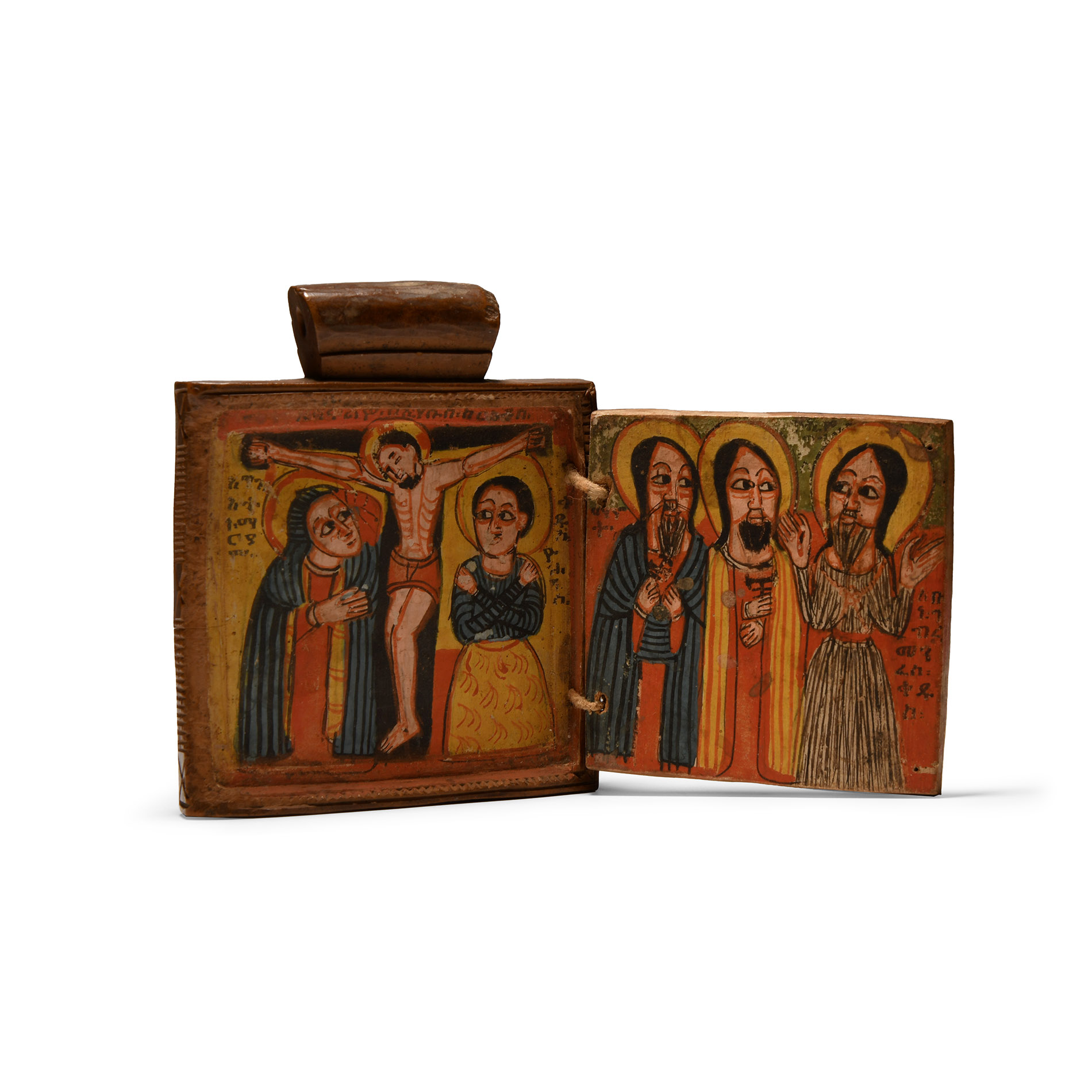 Ethiopian Diptych Icon of the Crucifixion and Saints