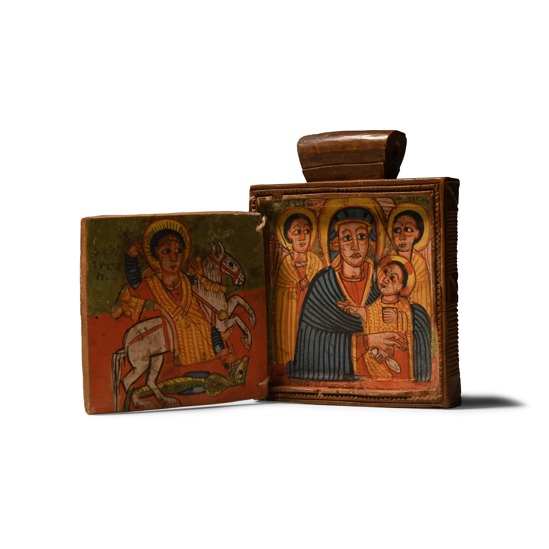 Ethiopian Diptych Icon of the Crucifixion and Saints