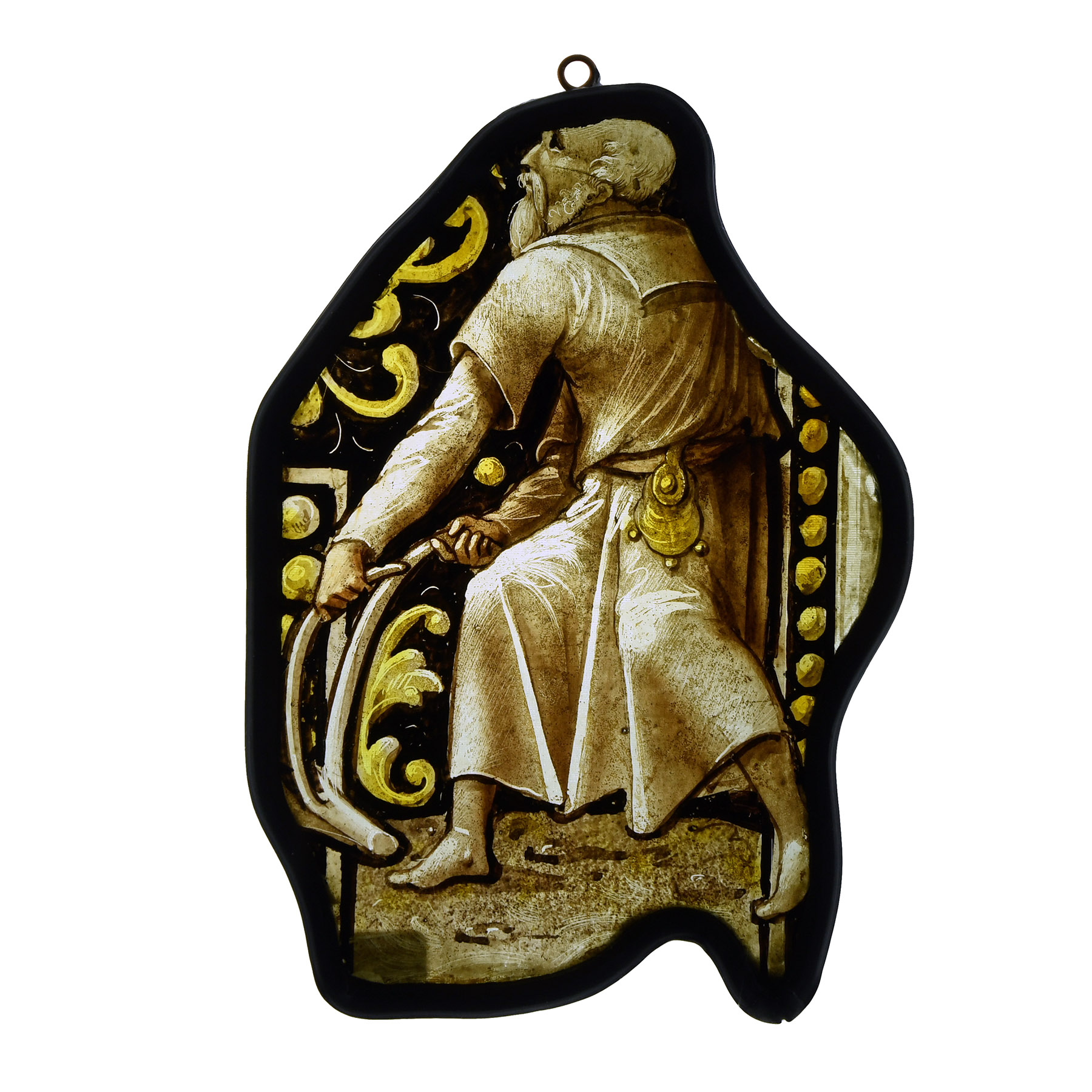 Medieval Stained Glass Panel with Ploughman