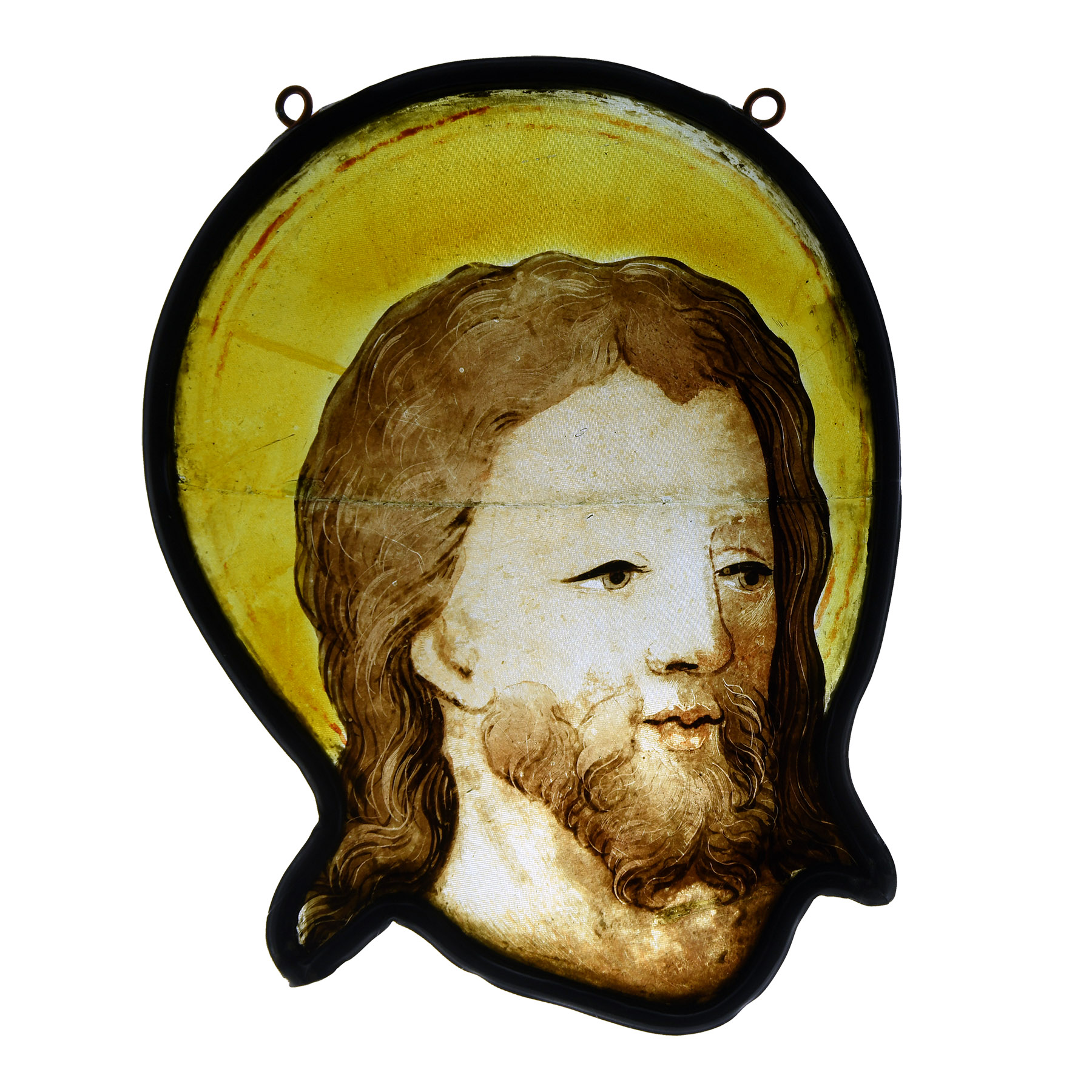Medieval Stained Glass Panel with Head of a Christ