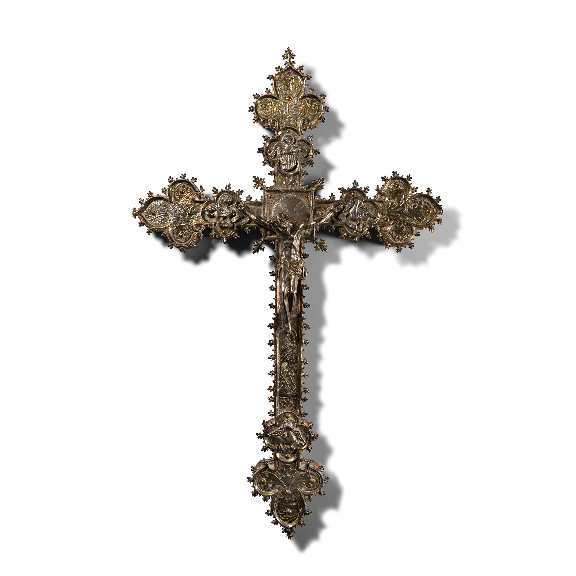 Spanish Silver-Gilt Cross with Corpus Christi