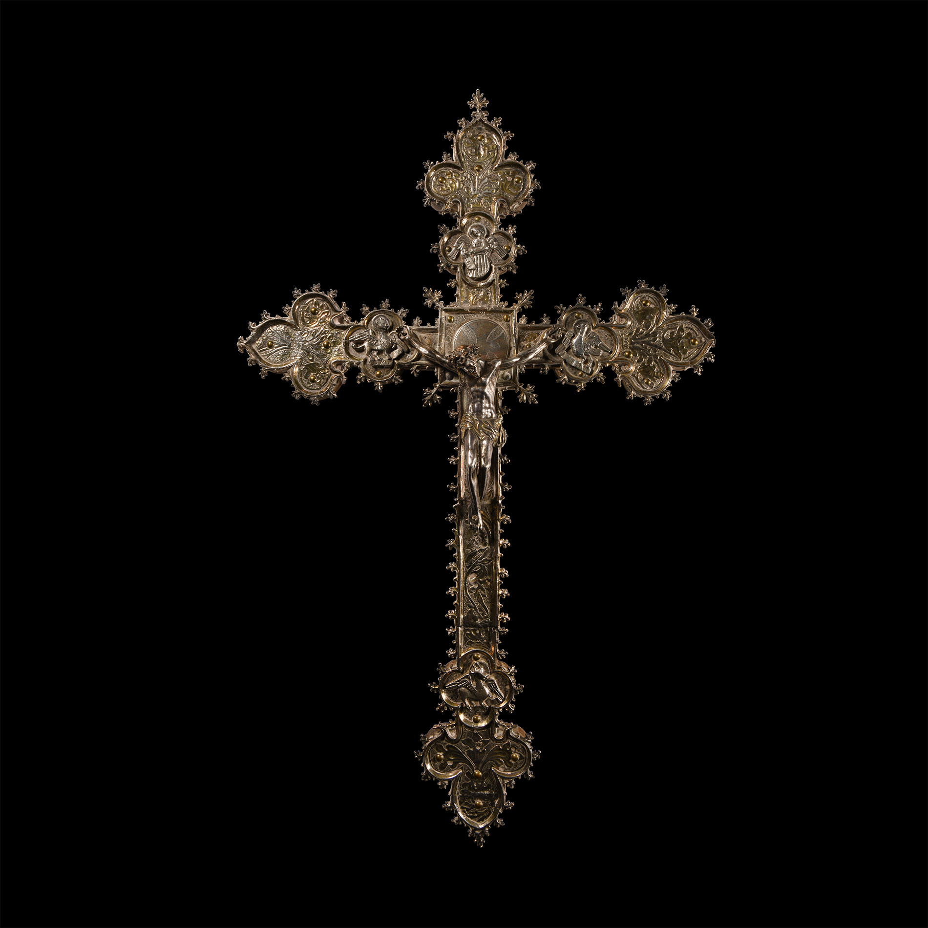 Spanish Silver-Gilt Cross with Corpus Christi