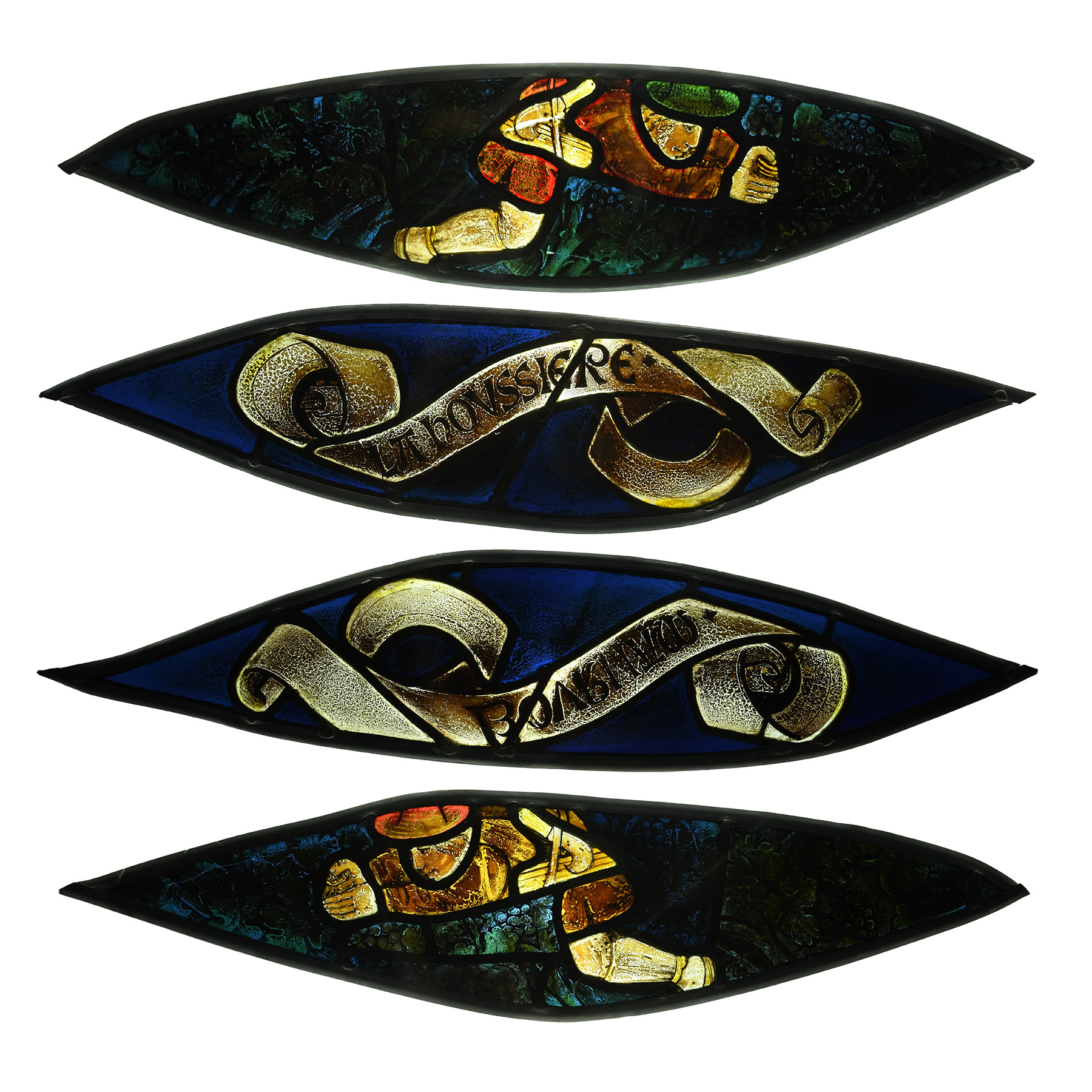 Medieval Stained Glass Double Window of Tracery Heads