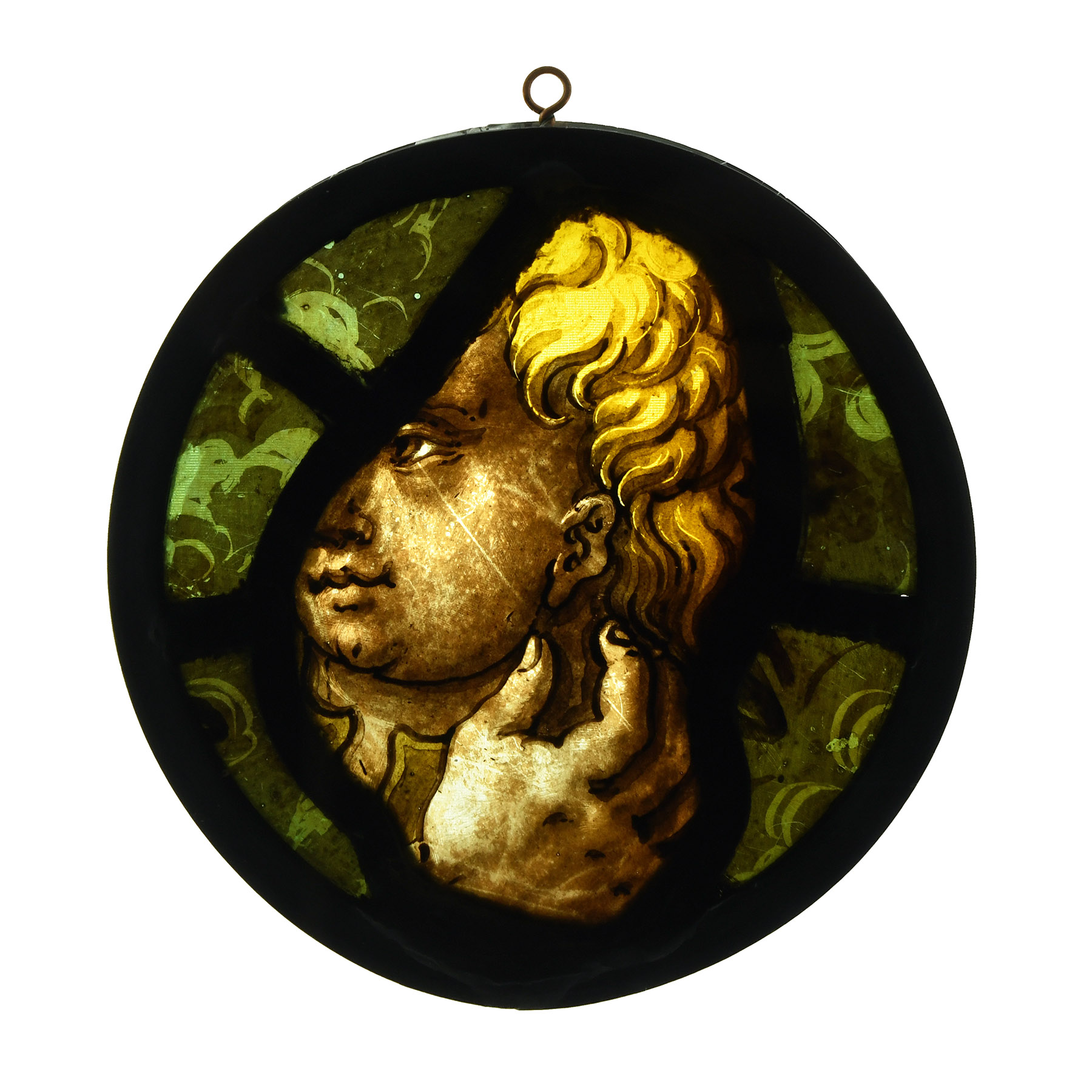 Medieval Stained Glass with Head of a Blond Youth