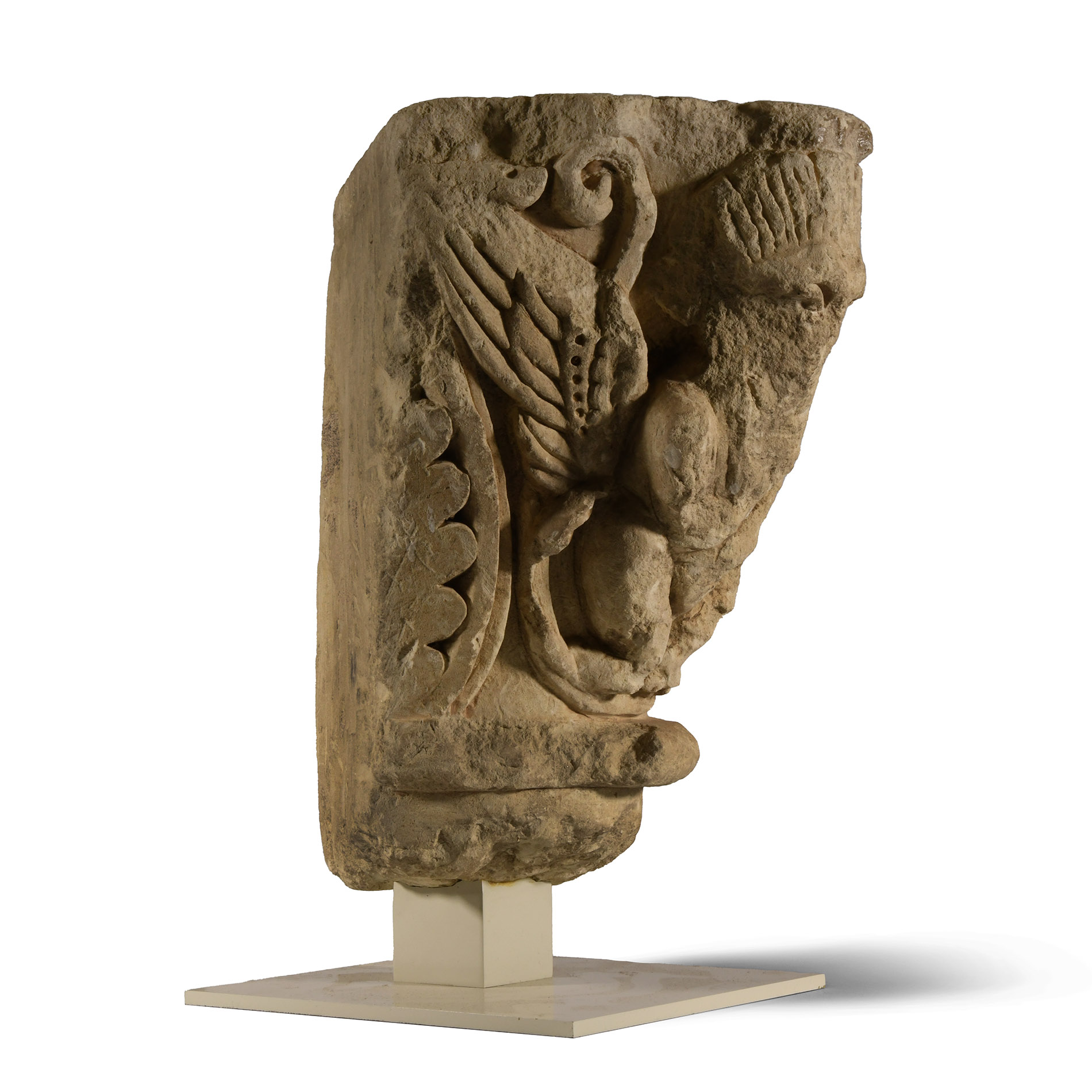 Medieval Marble Capital with Winged Demon